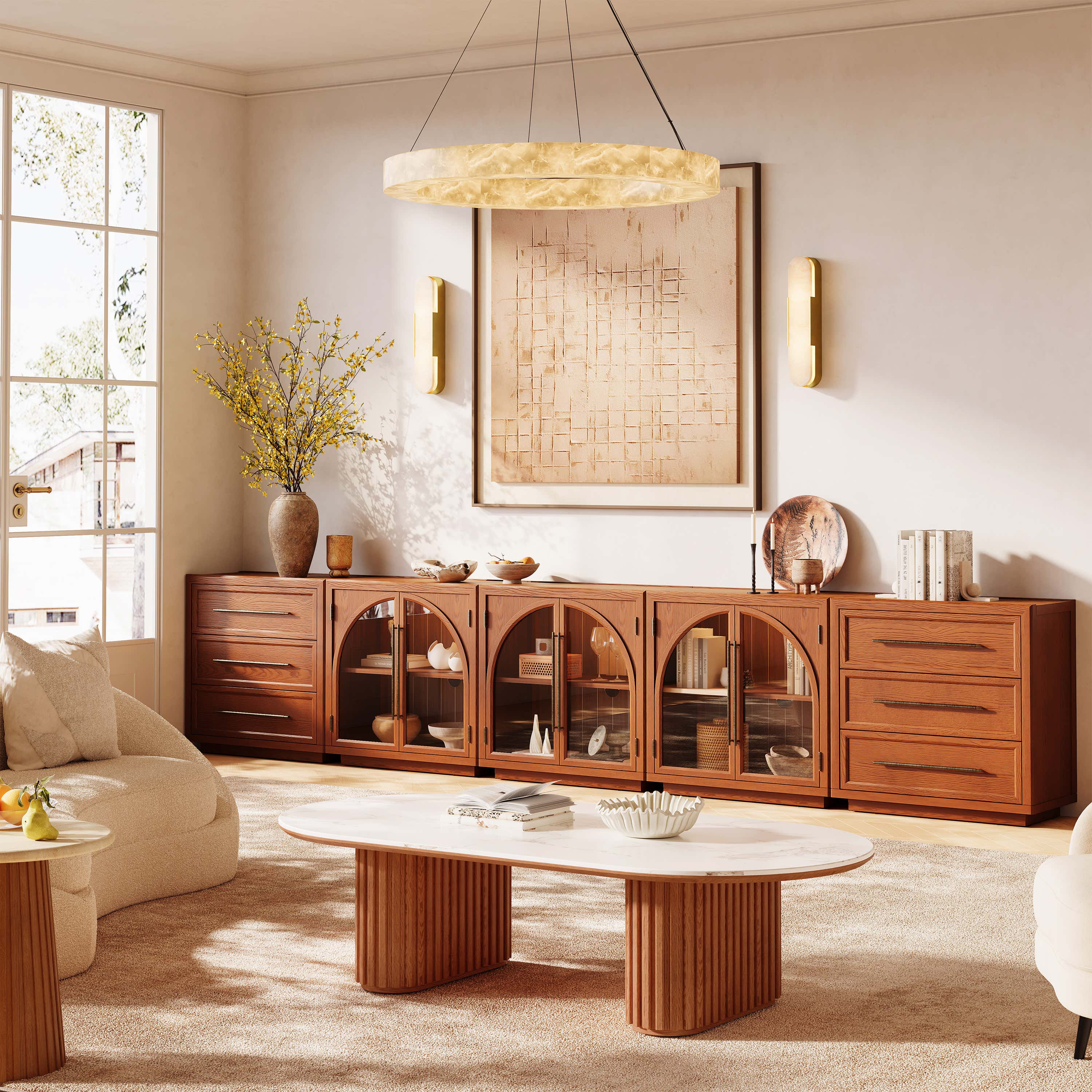 Alvar Arched 157.5″ Oak Modular Media Console(Set of 5)