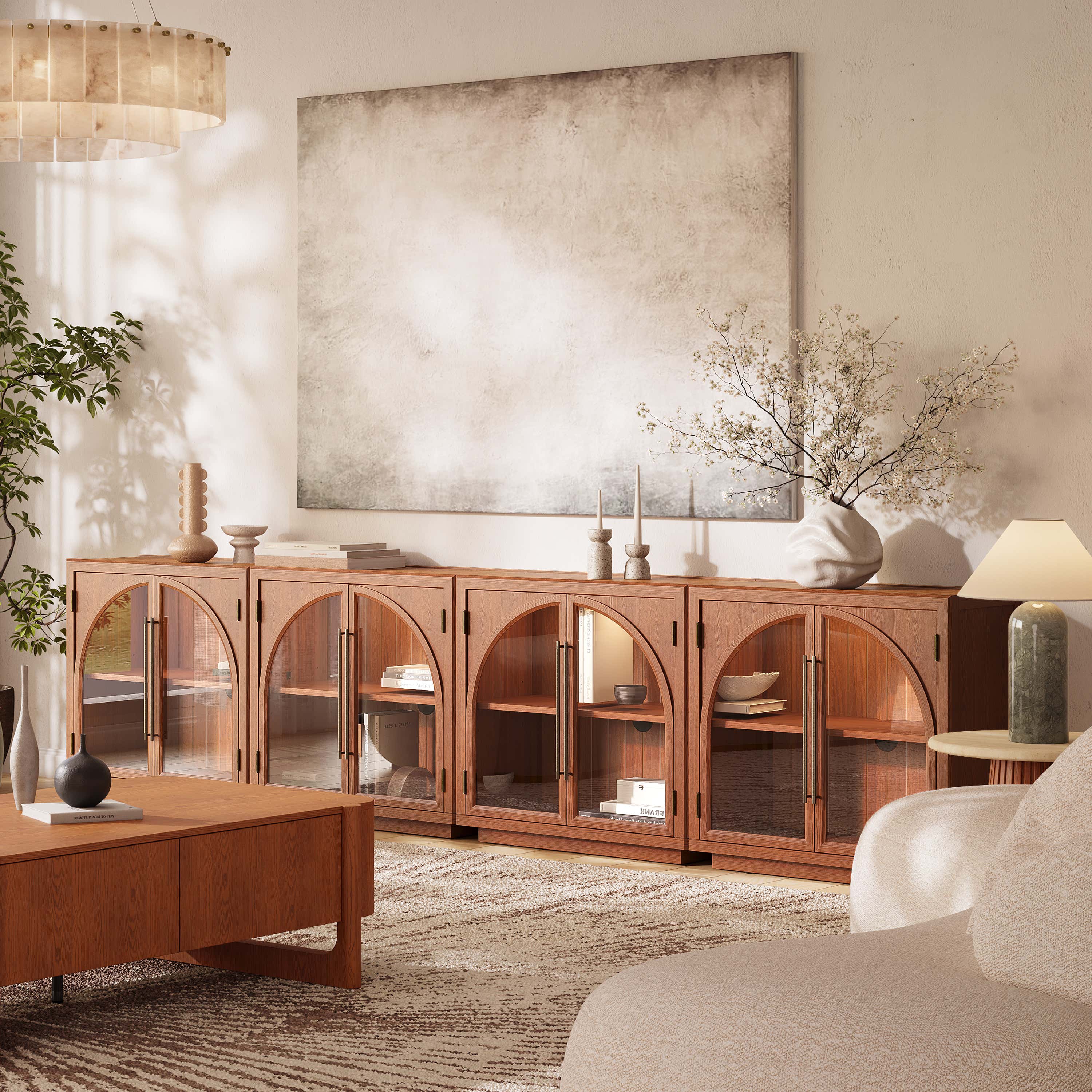 Alvar Arched 63″ Oak Media Console(Set of 2)