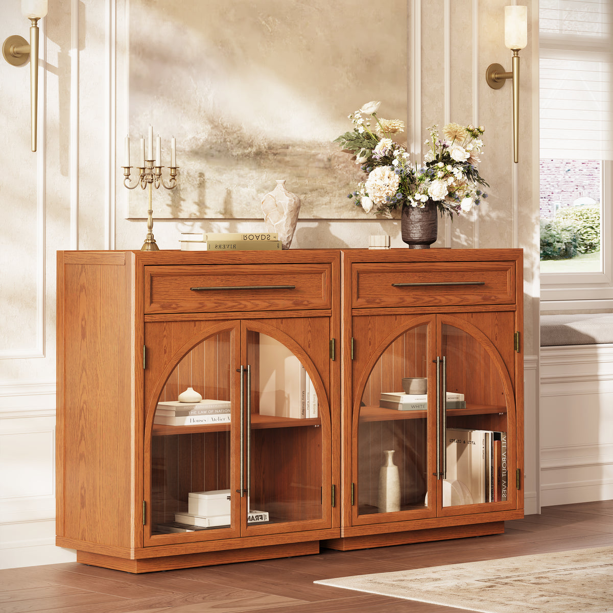 Alvar Arched 61" Oak Sideboard with Drawers(Set of 2)