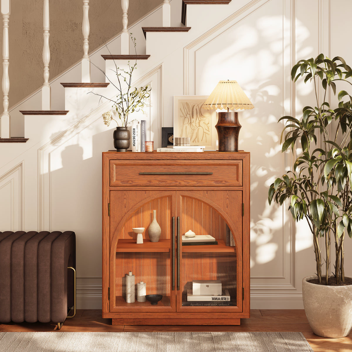 Alvar Arched 61" Oak Sideboard with Drawers(Set of 2)