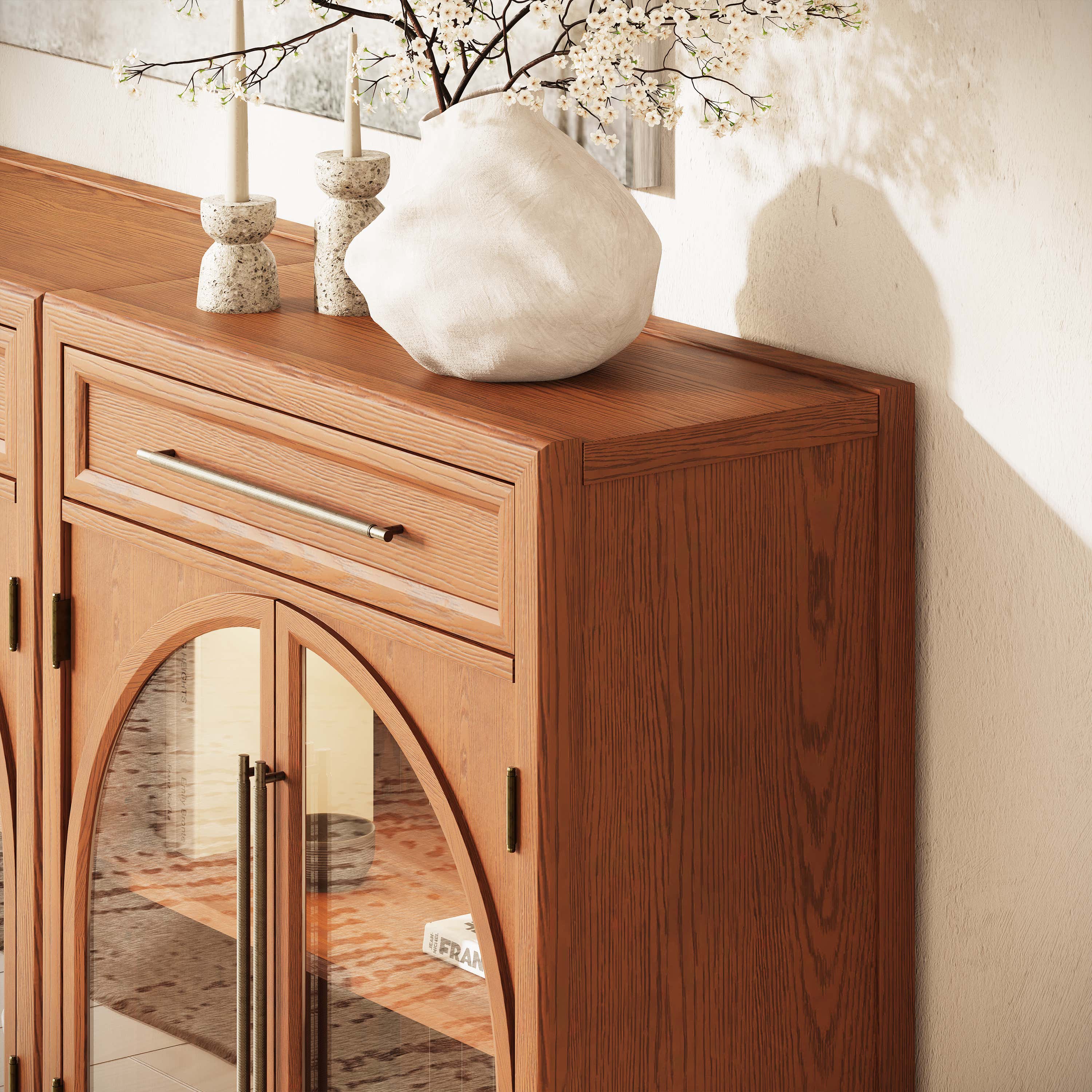 Alvar Arched 94.5" Oak Sideboard with Drawers(Set of 3)