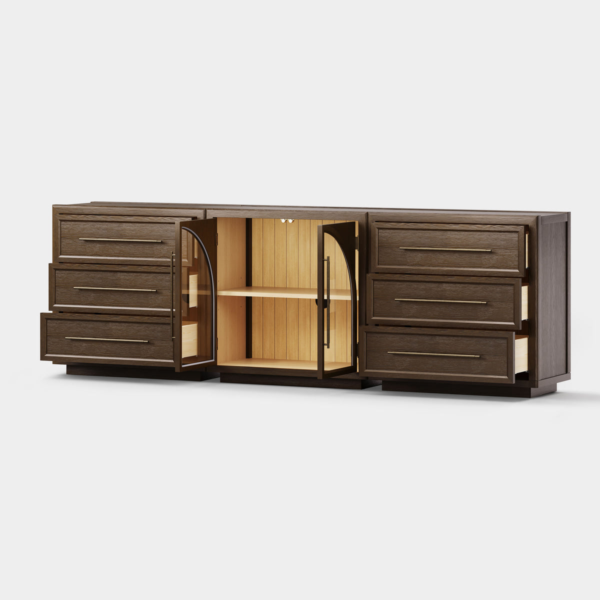 Alvar Arched 91″ Oak Modular Media Console(Set of 3)