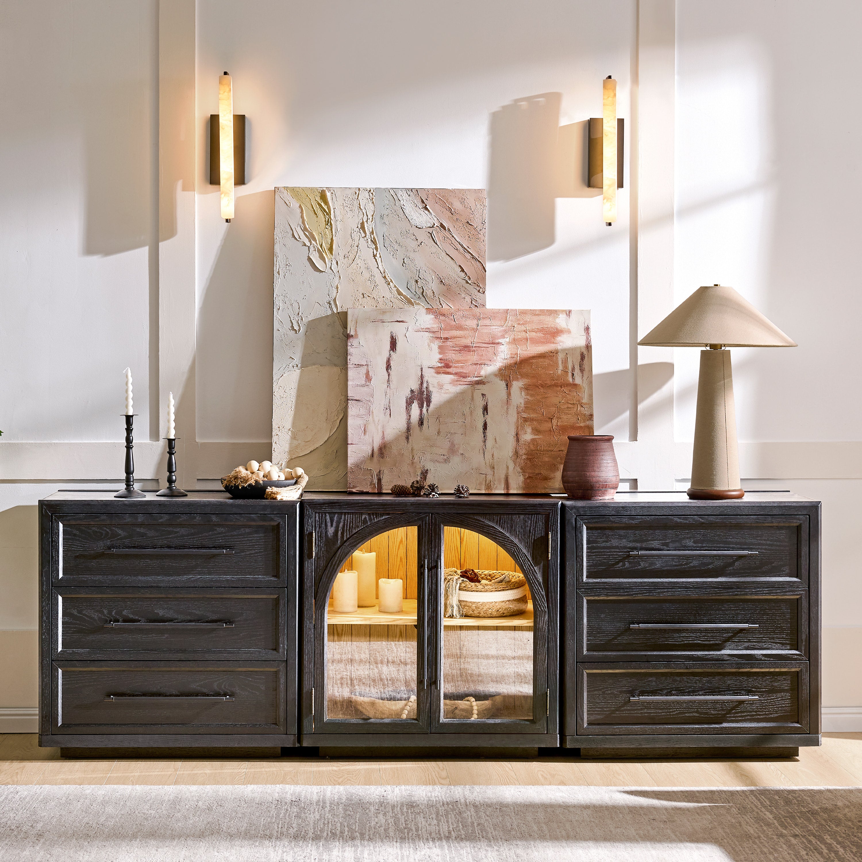 Alvar Arched 94.5″ Oak Modular Media Console(Set of 3)