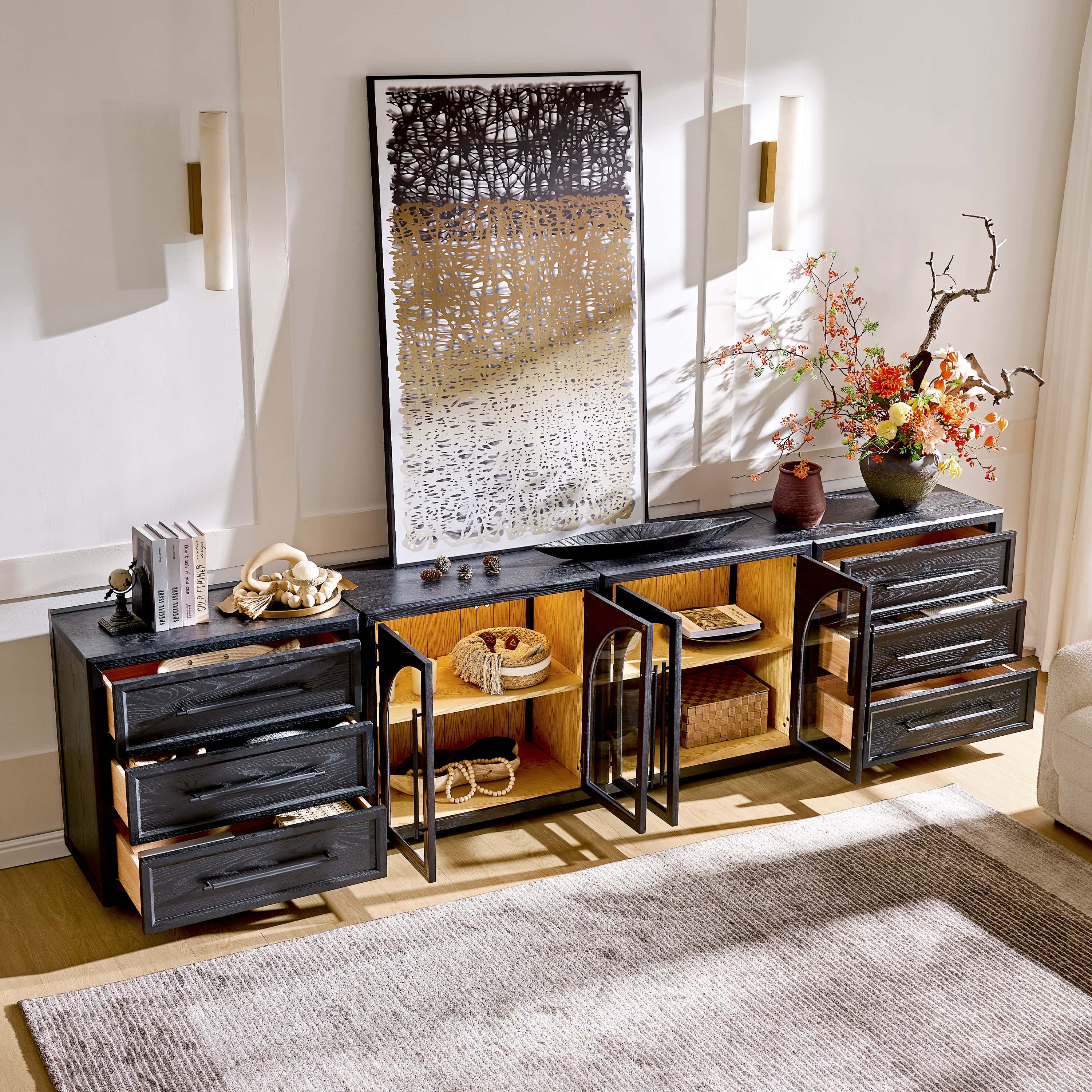 Alvar Arched 126″ Oak Modular Media Console(Set of 4)