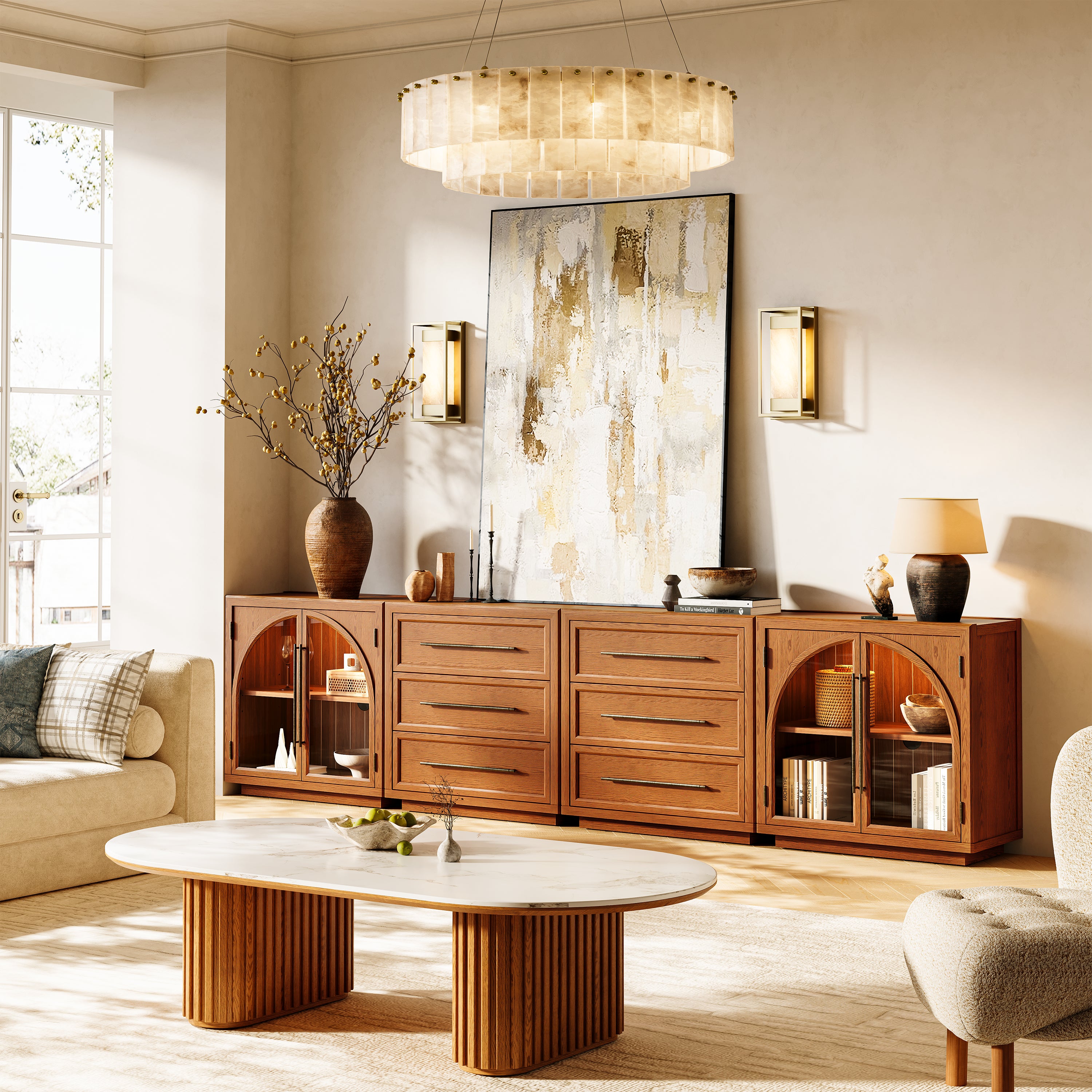 Alvar Arched 126″ Oak Modular Media Console(Set of 4)