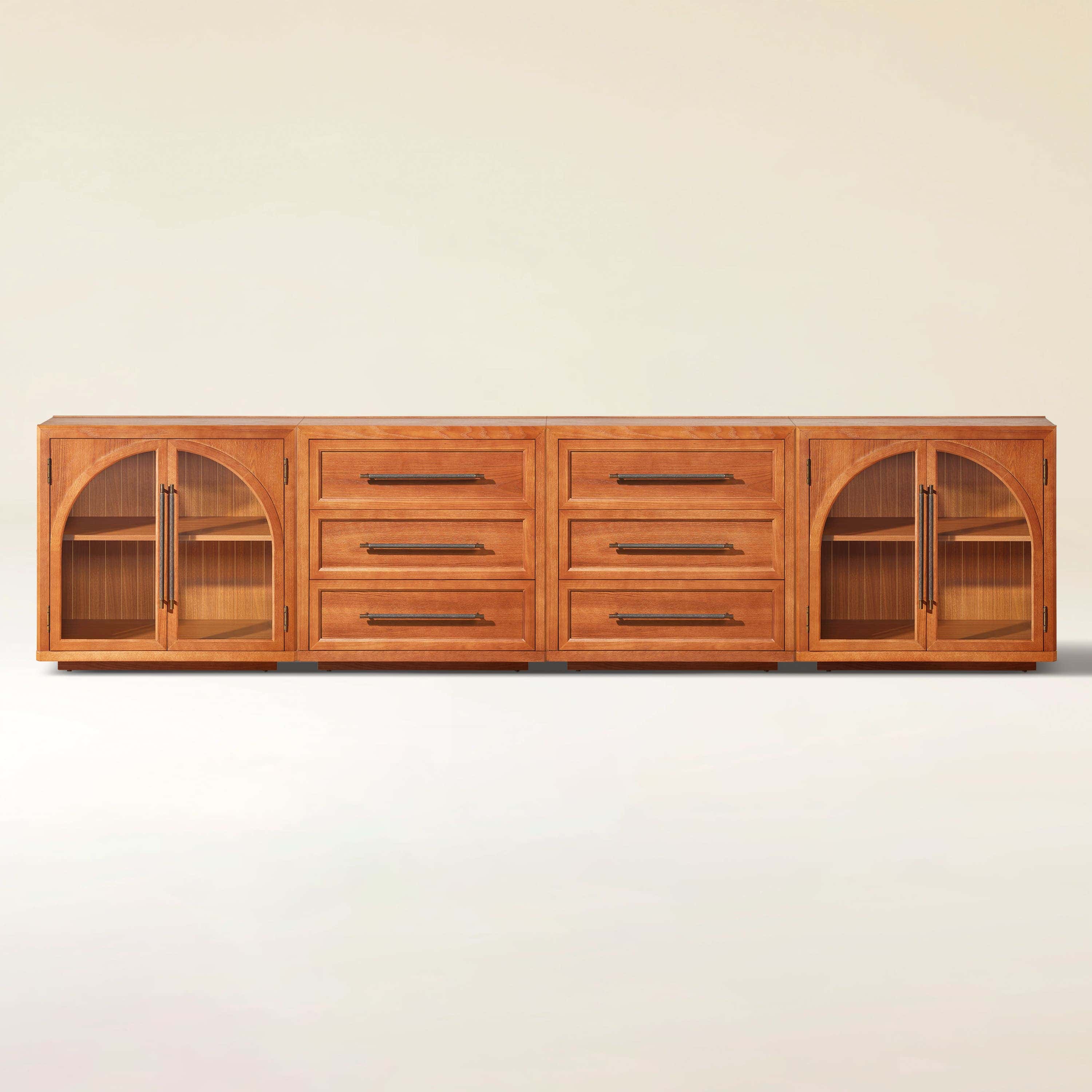 Alvar Arched 126″ Oak Modular Media Console(Set of 4)