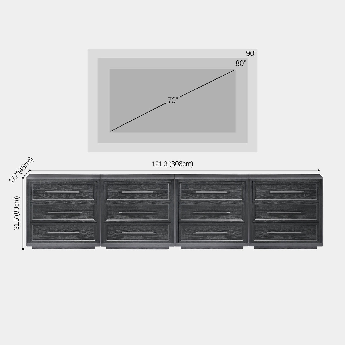 Alvar 121″ Oak 12-Drawer Chest(Set of 4)