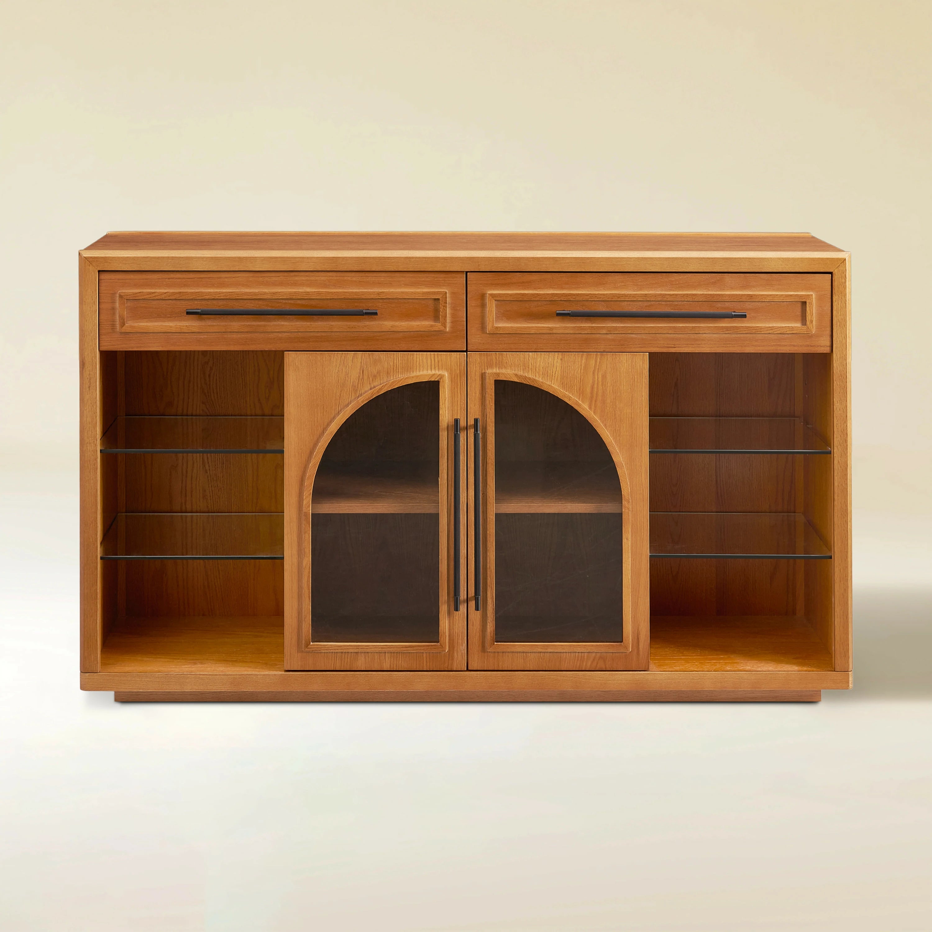 Alvar Oak Arched Glass Sideboard 63"W