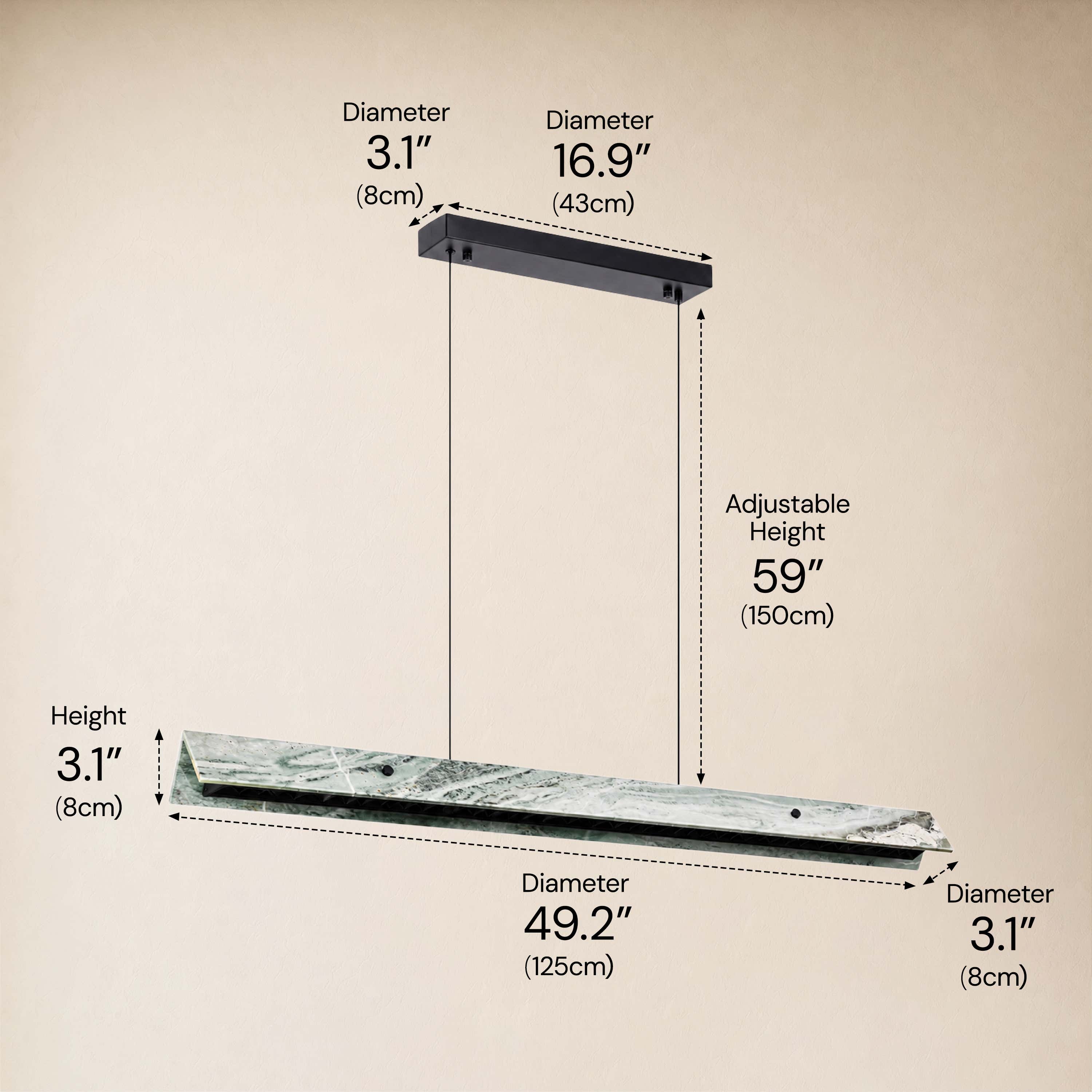 Pietra Green Marble Linear Chandelier 31.4"D