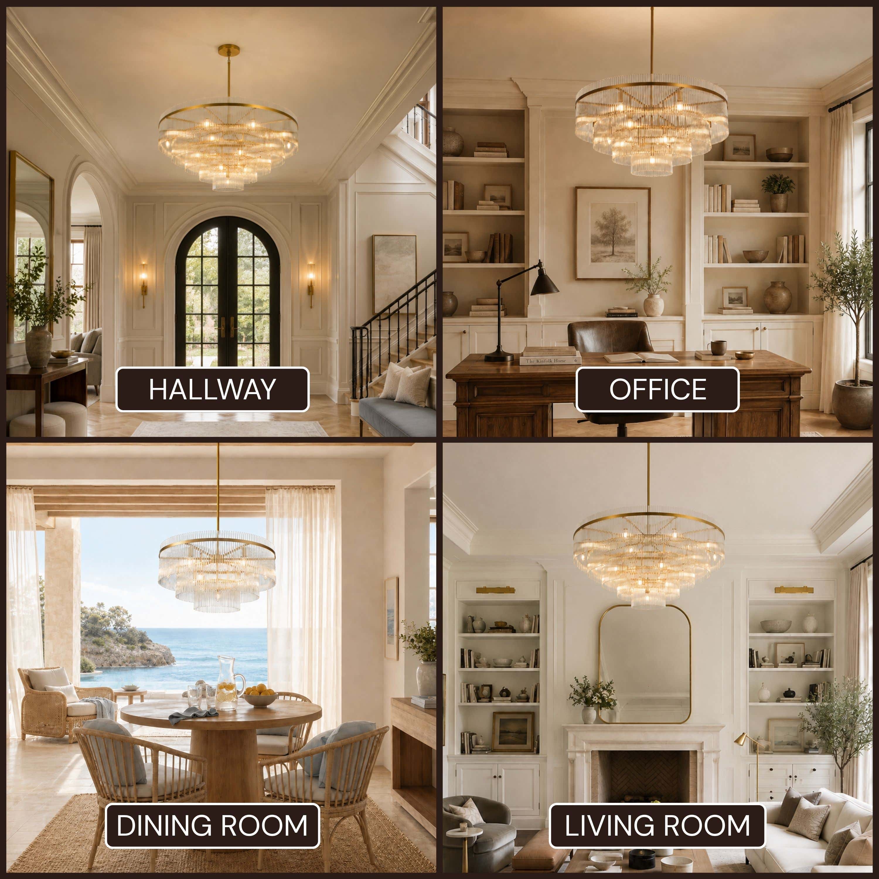 Elyndra Glass Rod Tiered Round Chandelier 30" 40" 50"D