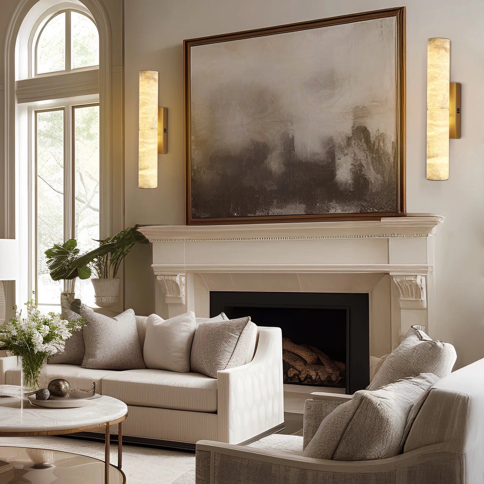 Sylvia Palladian Alabaster Wall Sconce 20"H