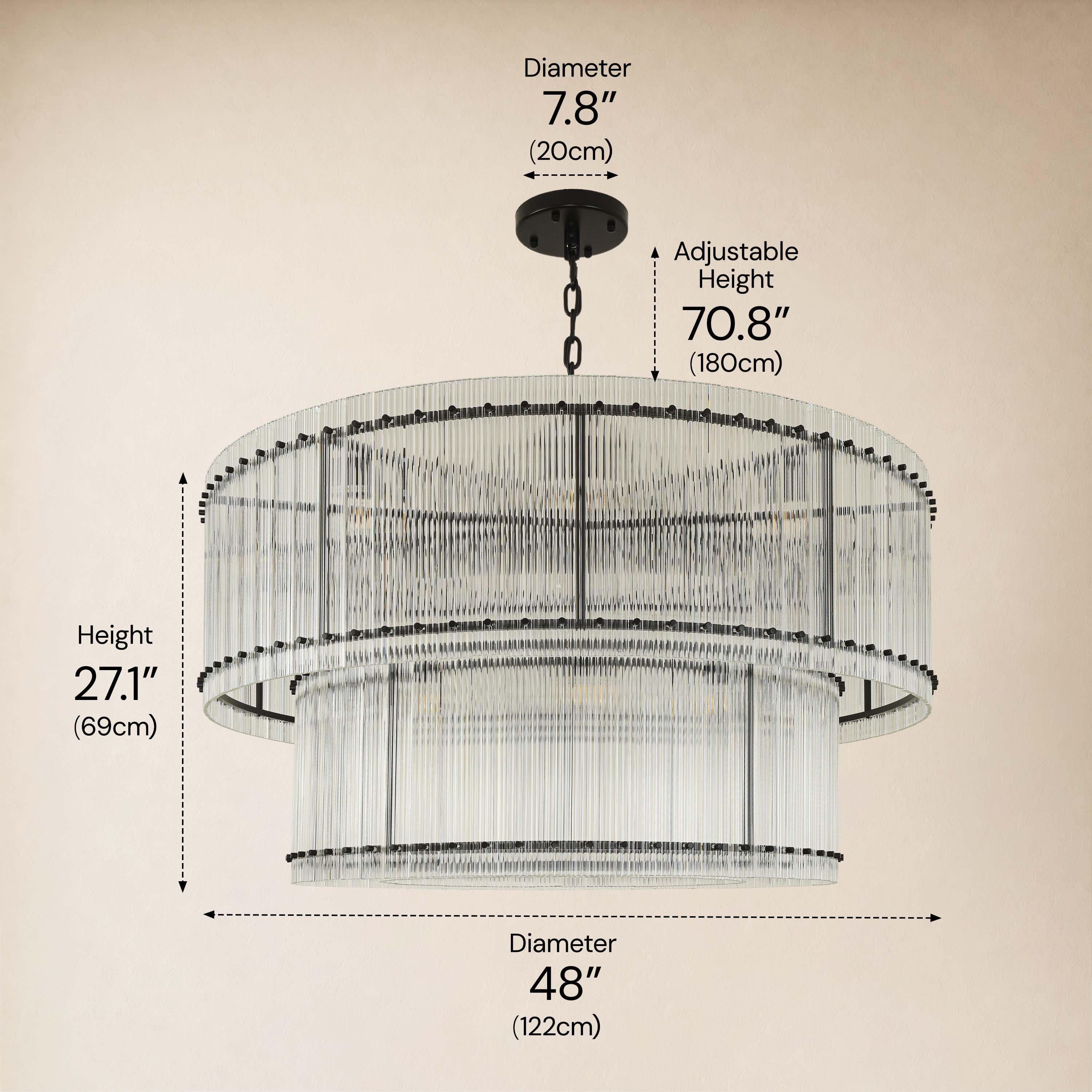 Solvayne Ribbed Glass Tiered Chandelier 48"