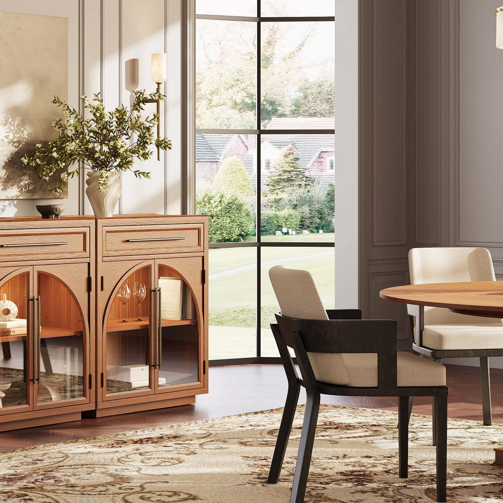 Alvar Arched 94.5" Oak Sideboard with Drawers(Set of 3)