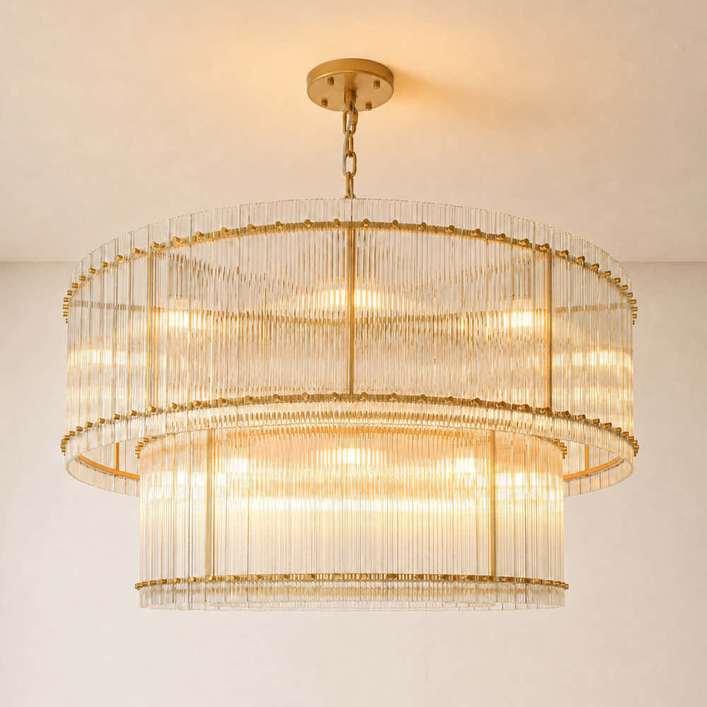 Solvayne Ribbed Glass Tiered Chandelier 48"D#Finish_Gold