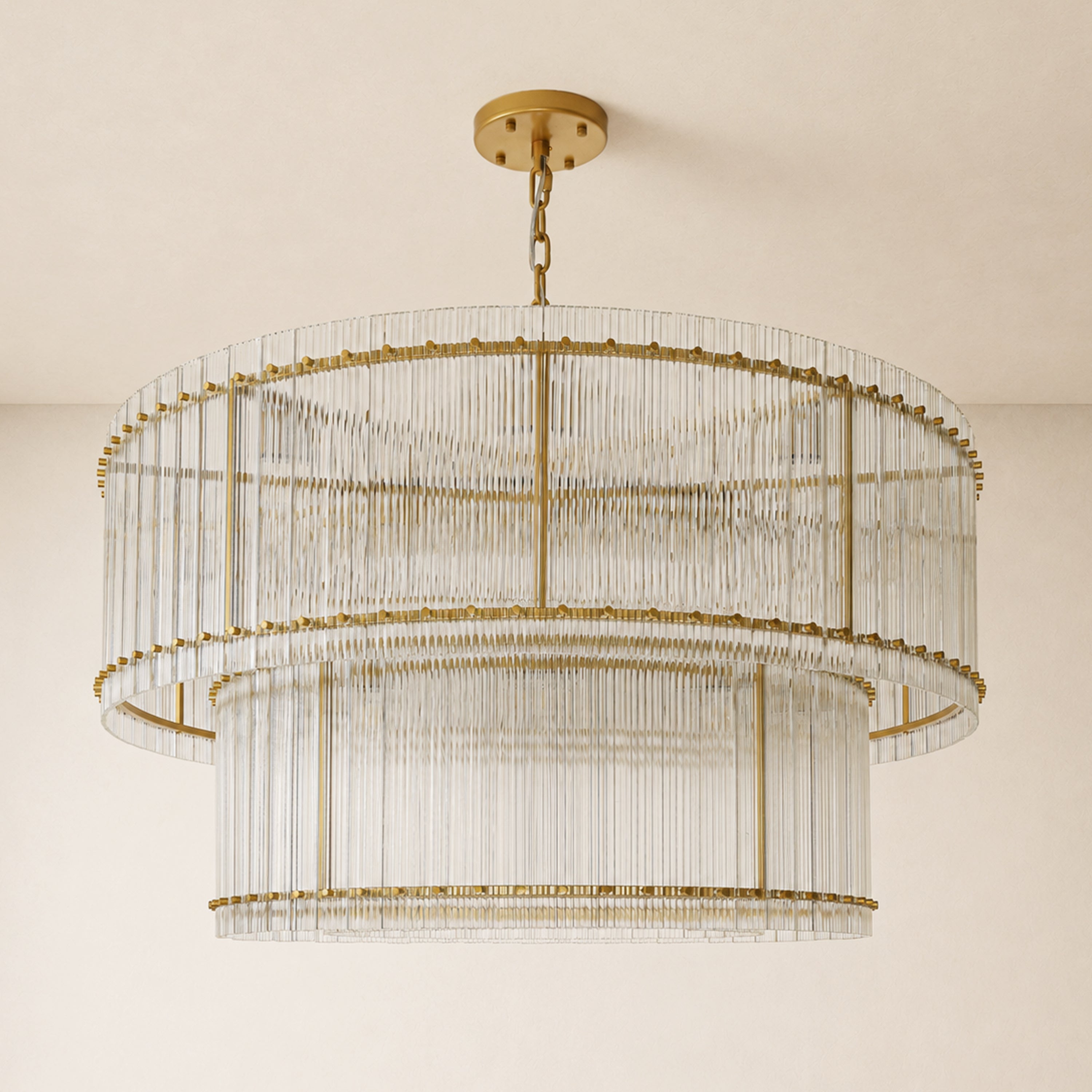 Solvayne Ribbed Glass Tiered Chandelier 48"D