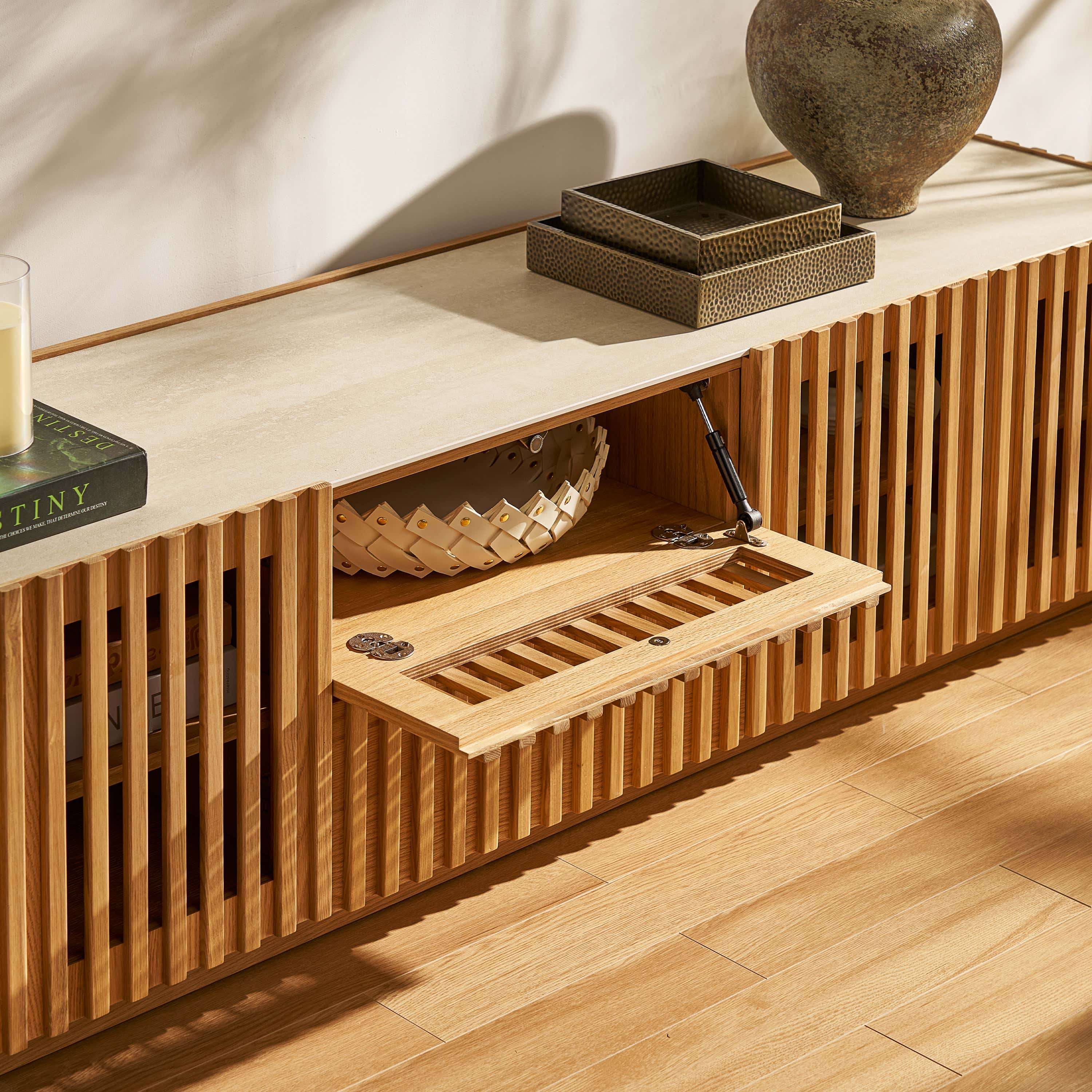 Isla Oak Sintered Stone Media Console 80"