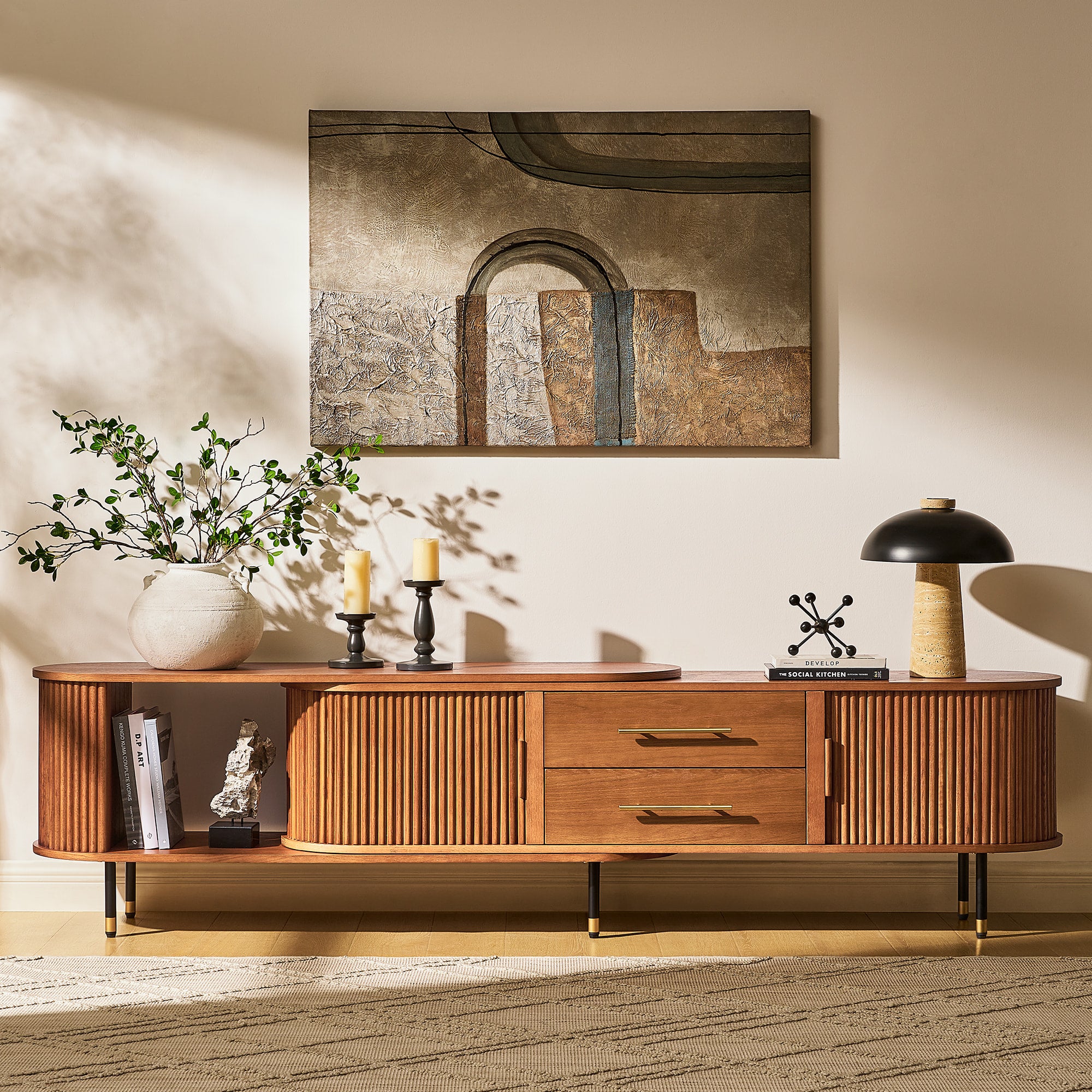 Ewan Oak Extendable Media Console 78.74" to 110.24"