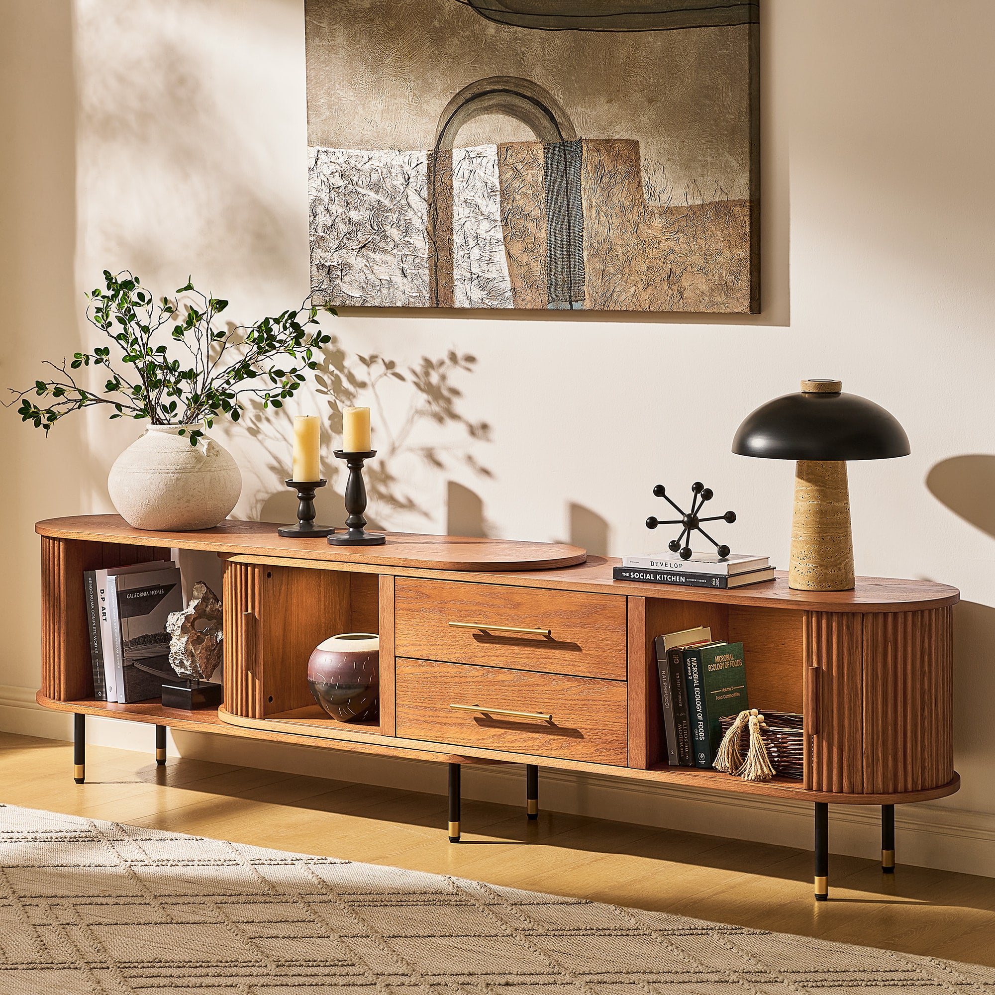 Ewan Oak Extendable Media Console 78.74" to 110.24"