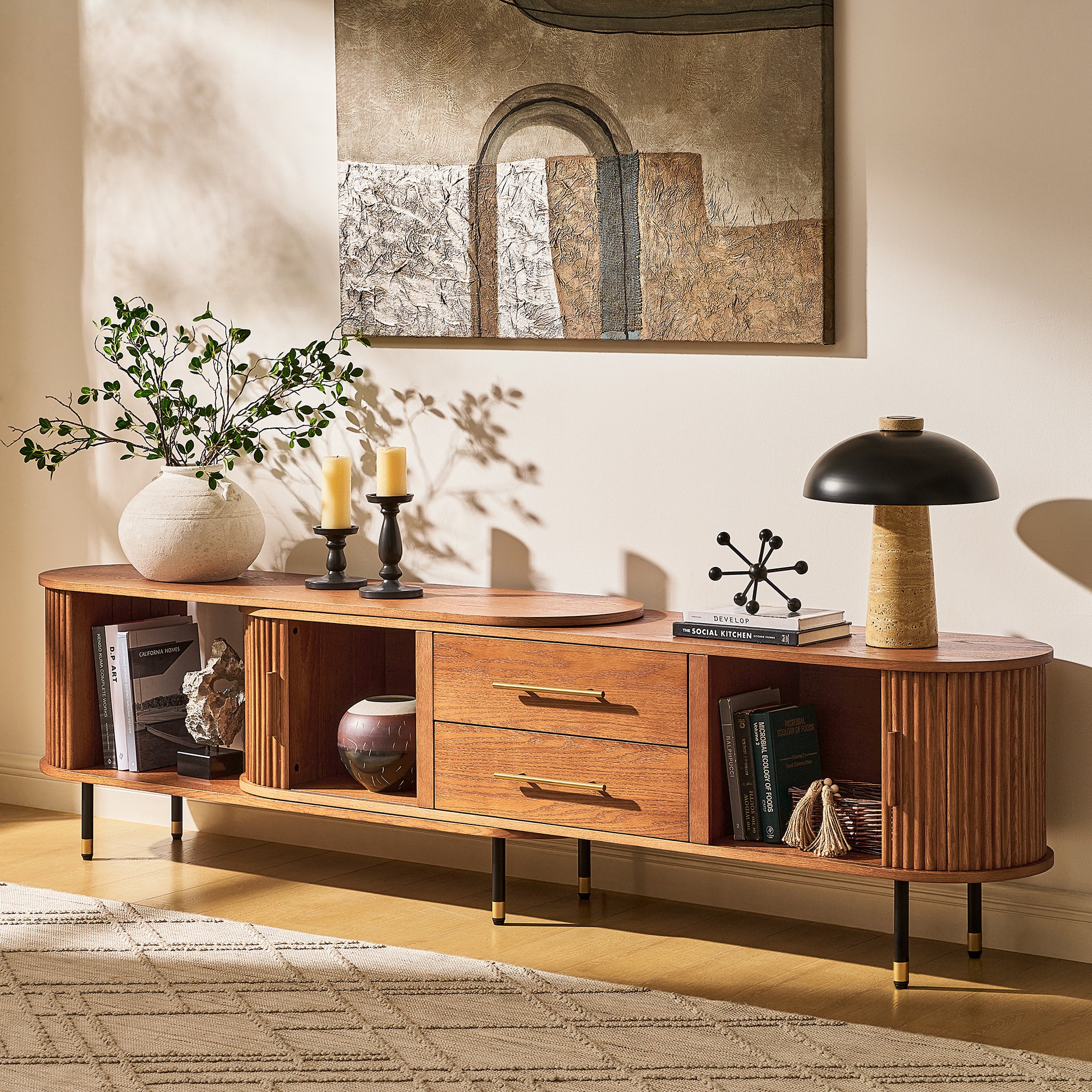 Ewan Oak Extendable Media Console 78.74" to 110.24"