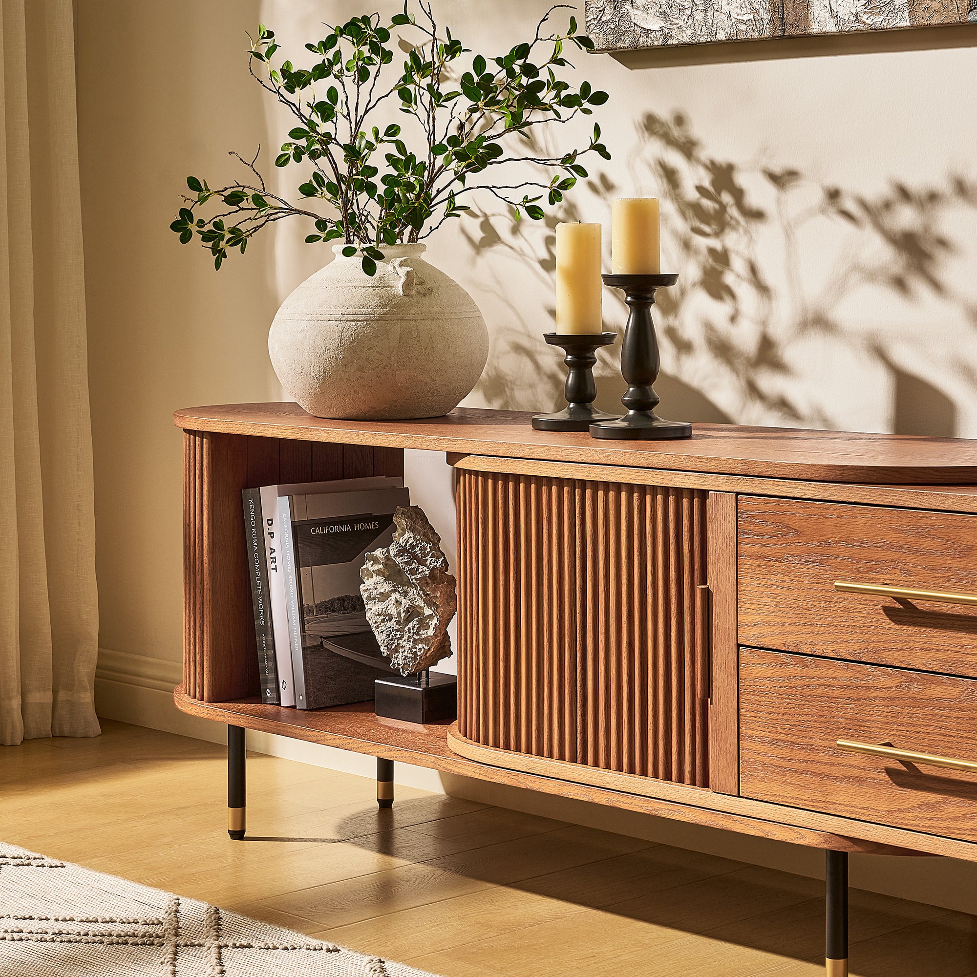 Ewan Oak Extendable Media Console 78.74" to 110.24"