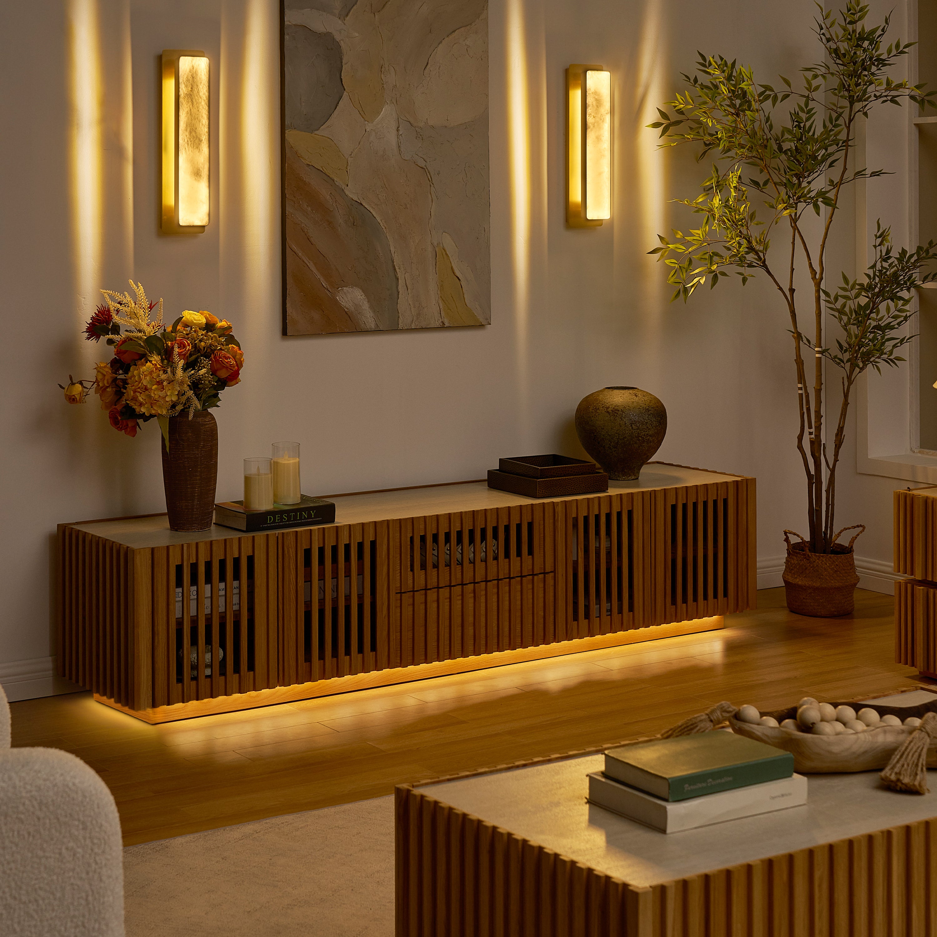 Isla Oak Sintered Stone Media Console 80"