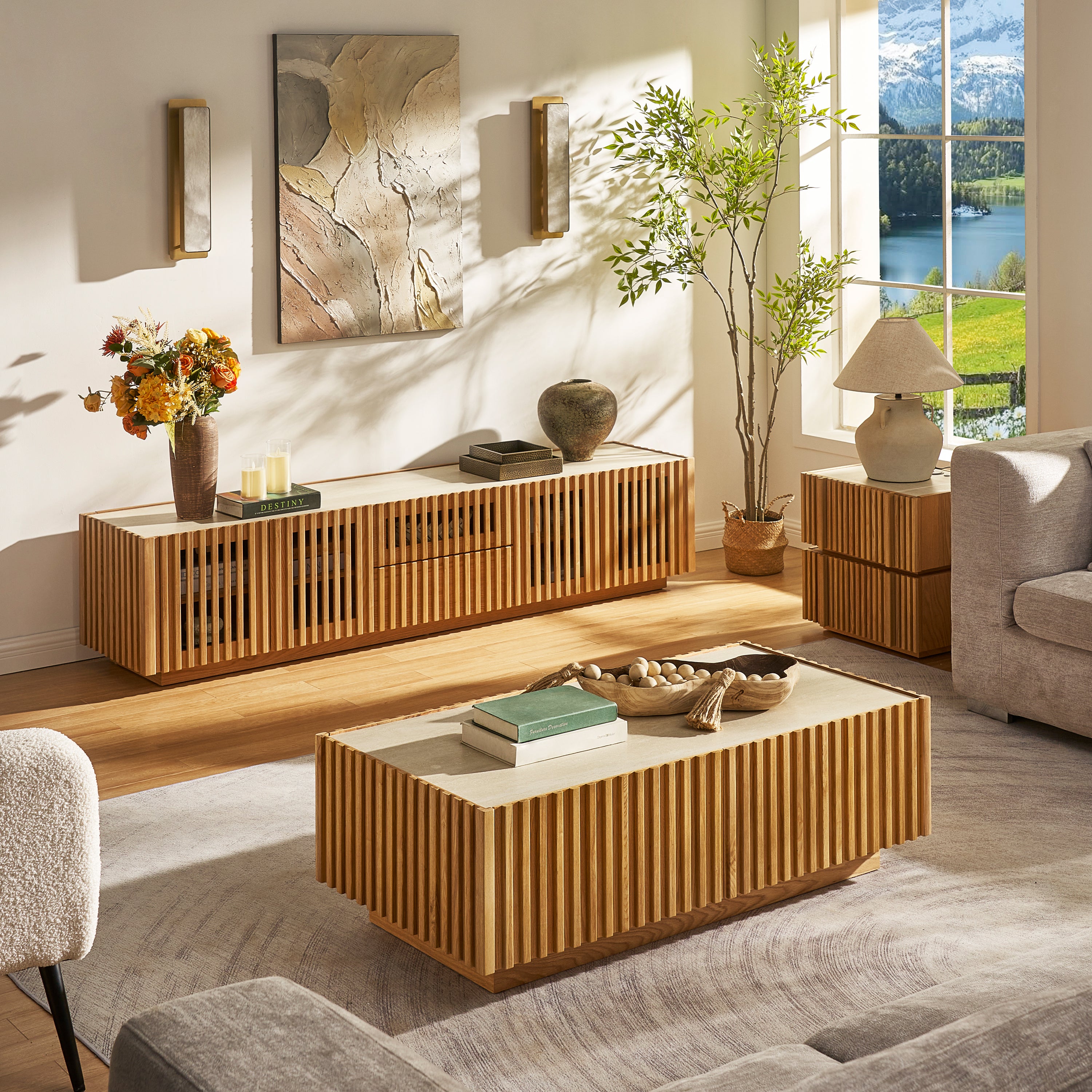 Isla Oak Sintered Stone Media Console 80"