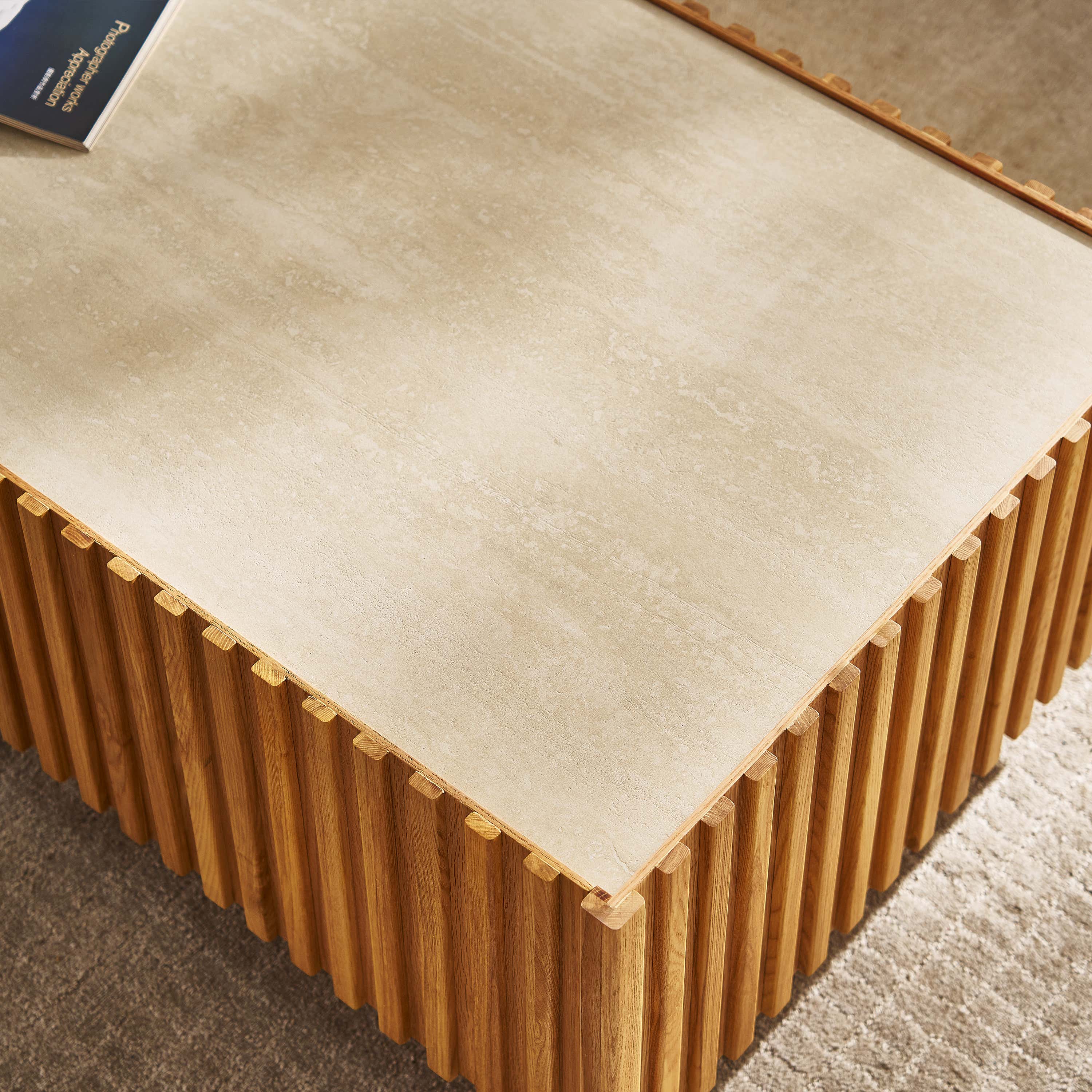 Isla Oak Sintered Stone Media Console And Coffee Table Set