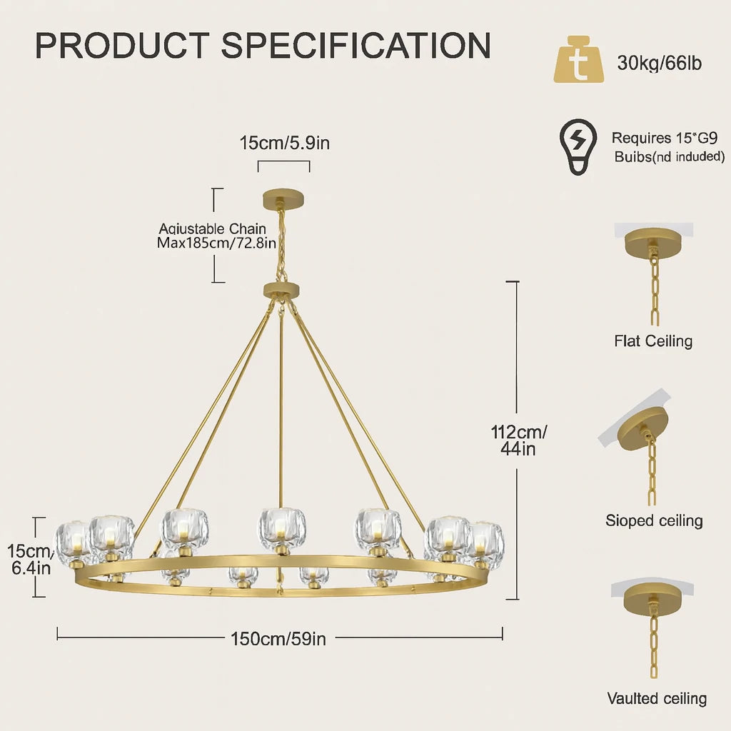 Vellum Crystal Round Chandelier 59"D