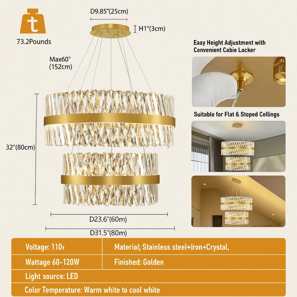 Vetro Prism Crystal 2-Tier Chandelier 31.5"L