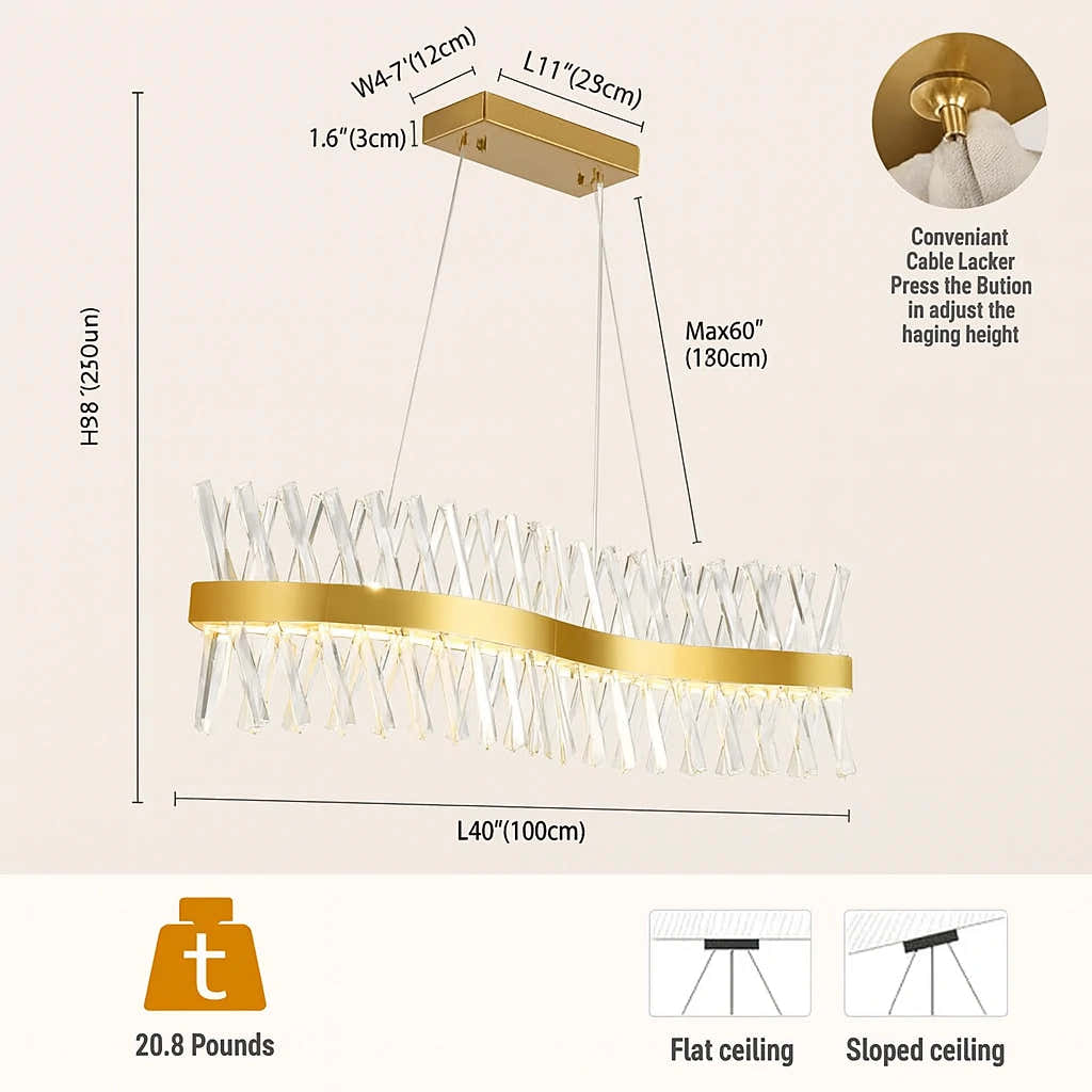 Vetro Prism Crystal Rectangular Chandelier 40"W