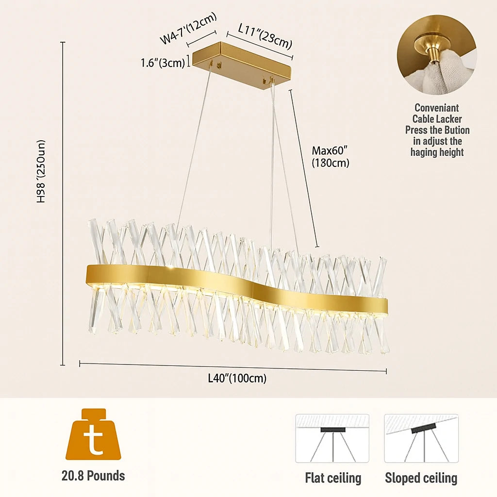 Vetro Prism Crystal Rectangular Chandelier 40"W