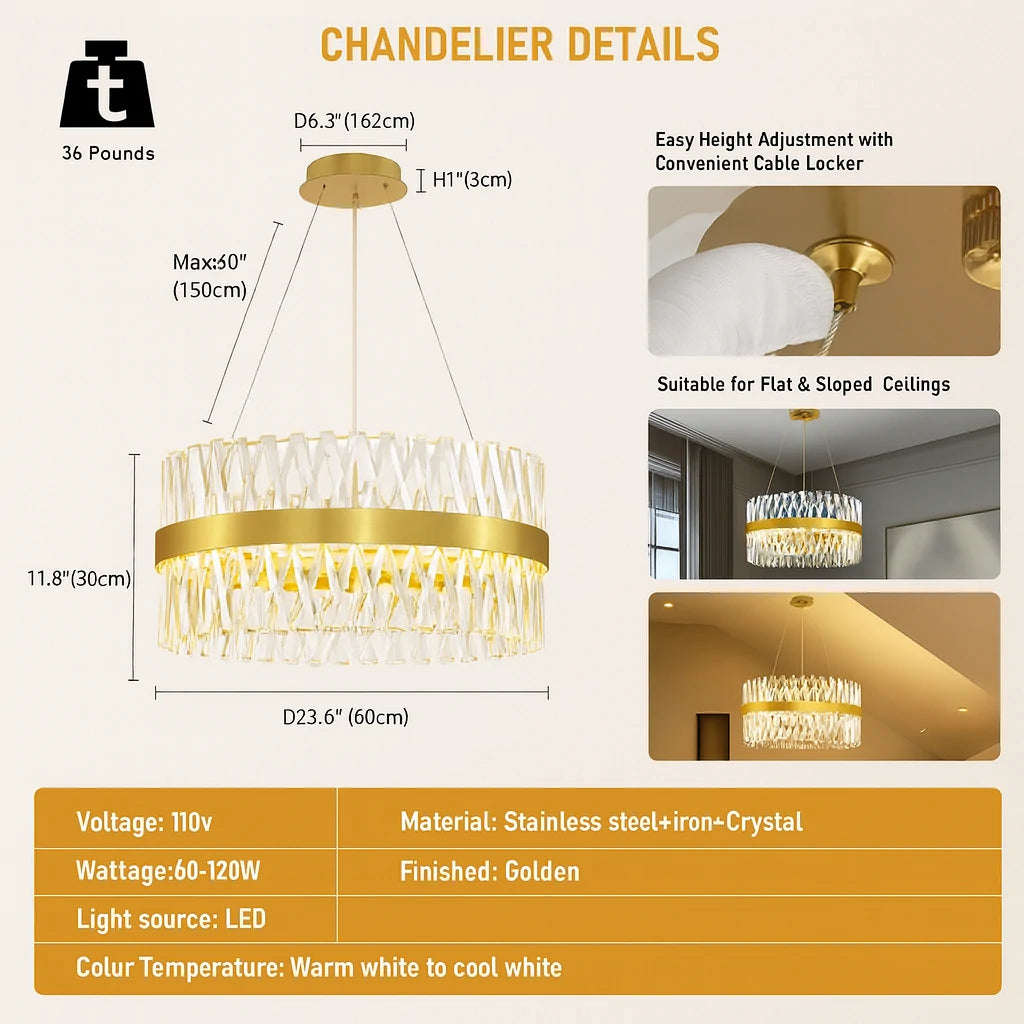 Vetro Prism Crystal Round Chandelier 23.6"D