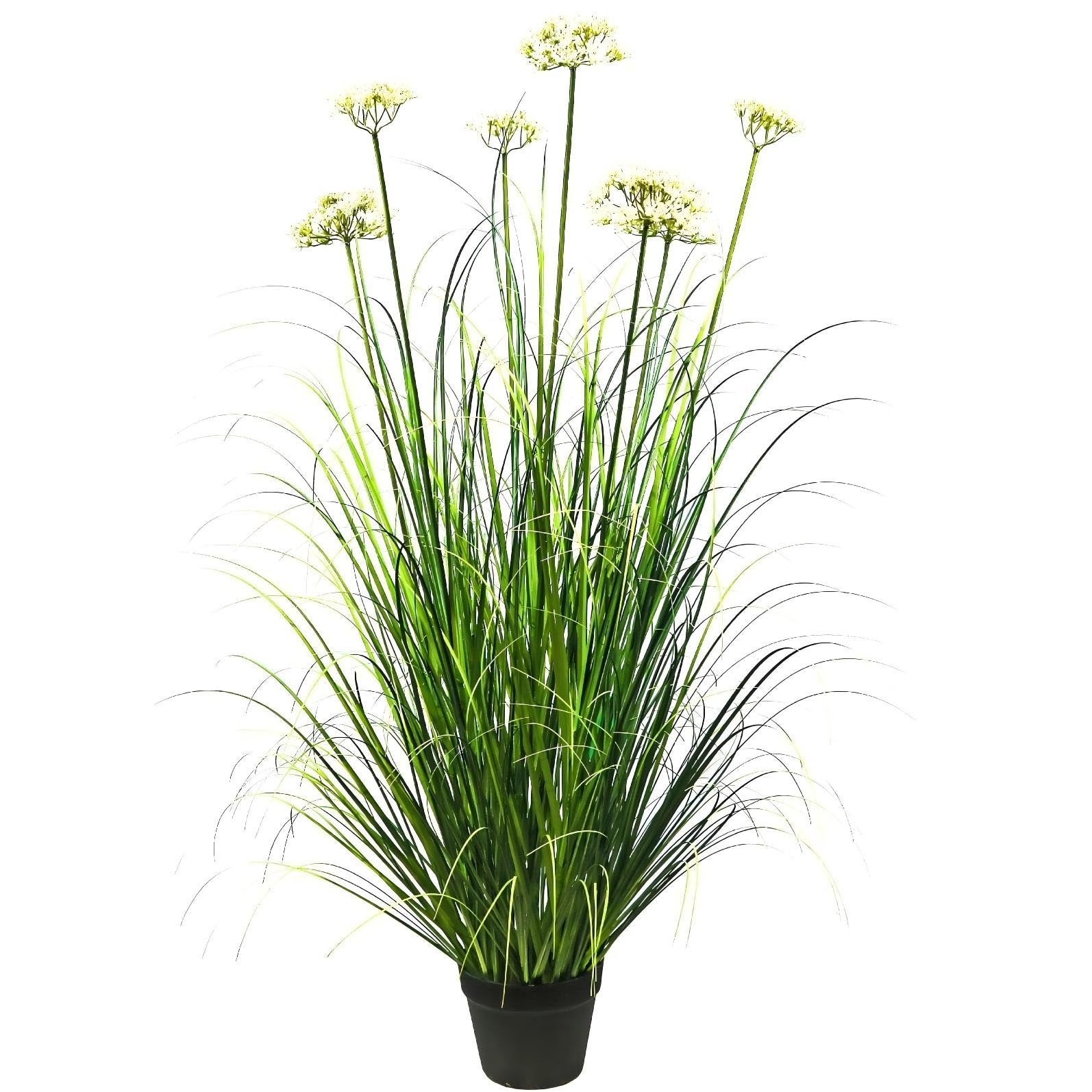 Artificial 7-Head Lace Flower with Curved Onion Grass Bonsai 7"H