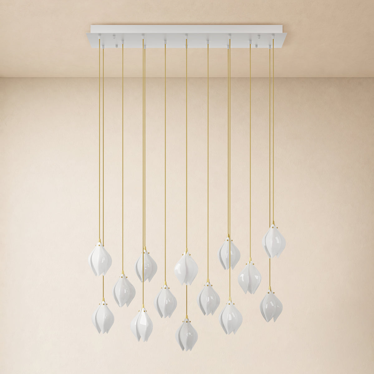 Veylune Ceramic Flower Cluster Rectangular Chandelier 19.7"-60"W