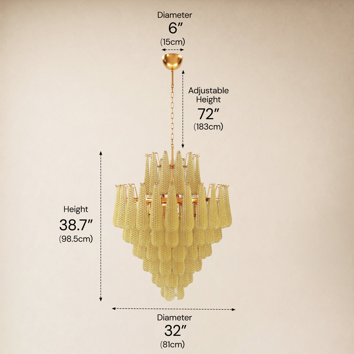 Veloria Murano Glass Leaf Tiered Chandelier 32"D