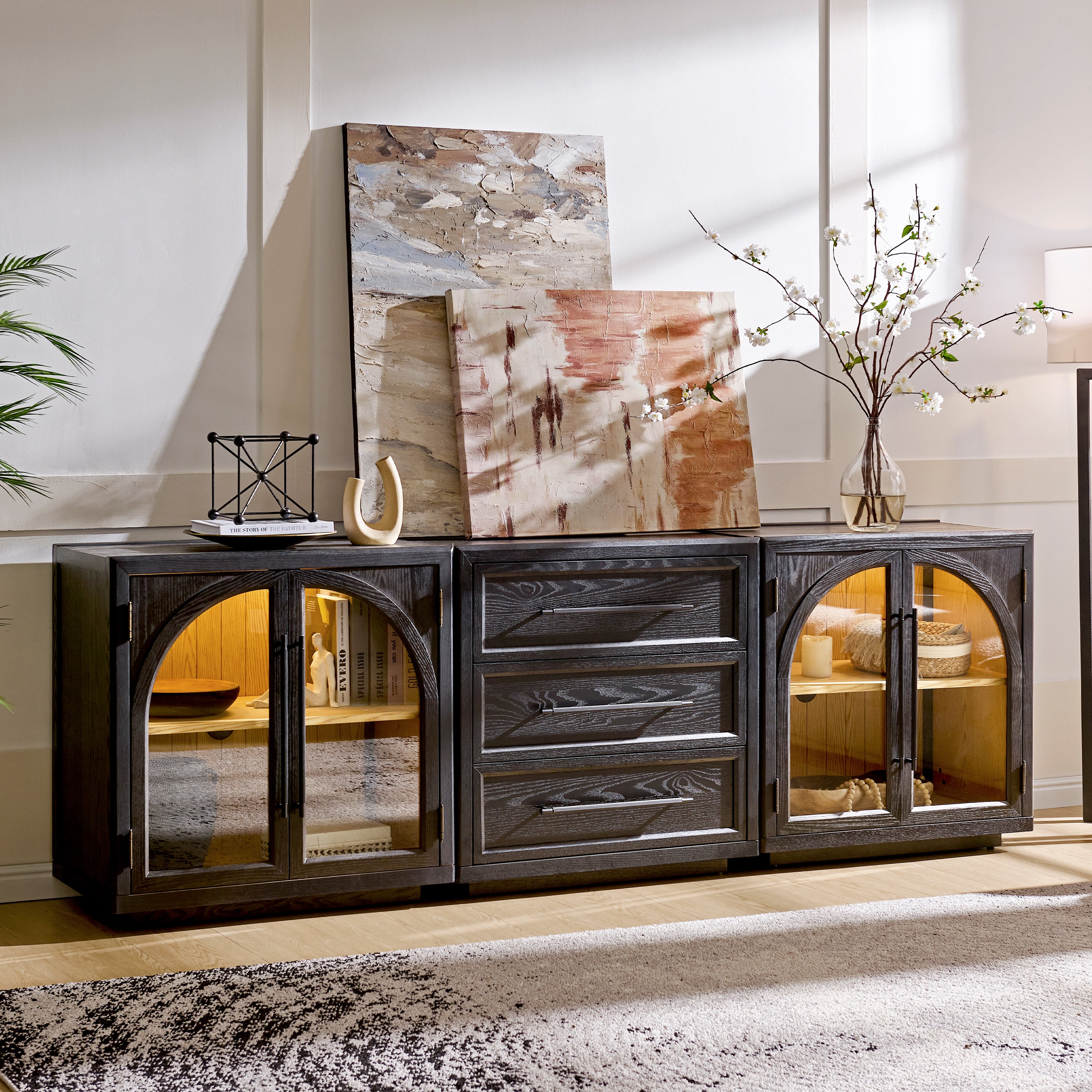 Alvar Arched 94.5″ Oak Modular Media Console(Set of 3)
