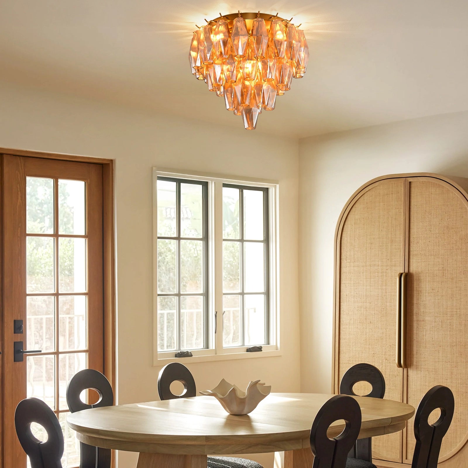 Celestial Drop Round Glass Flush Mount 13"D