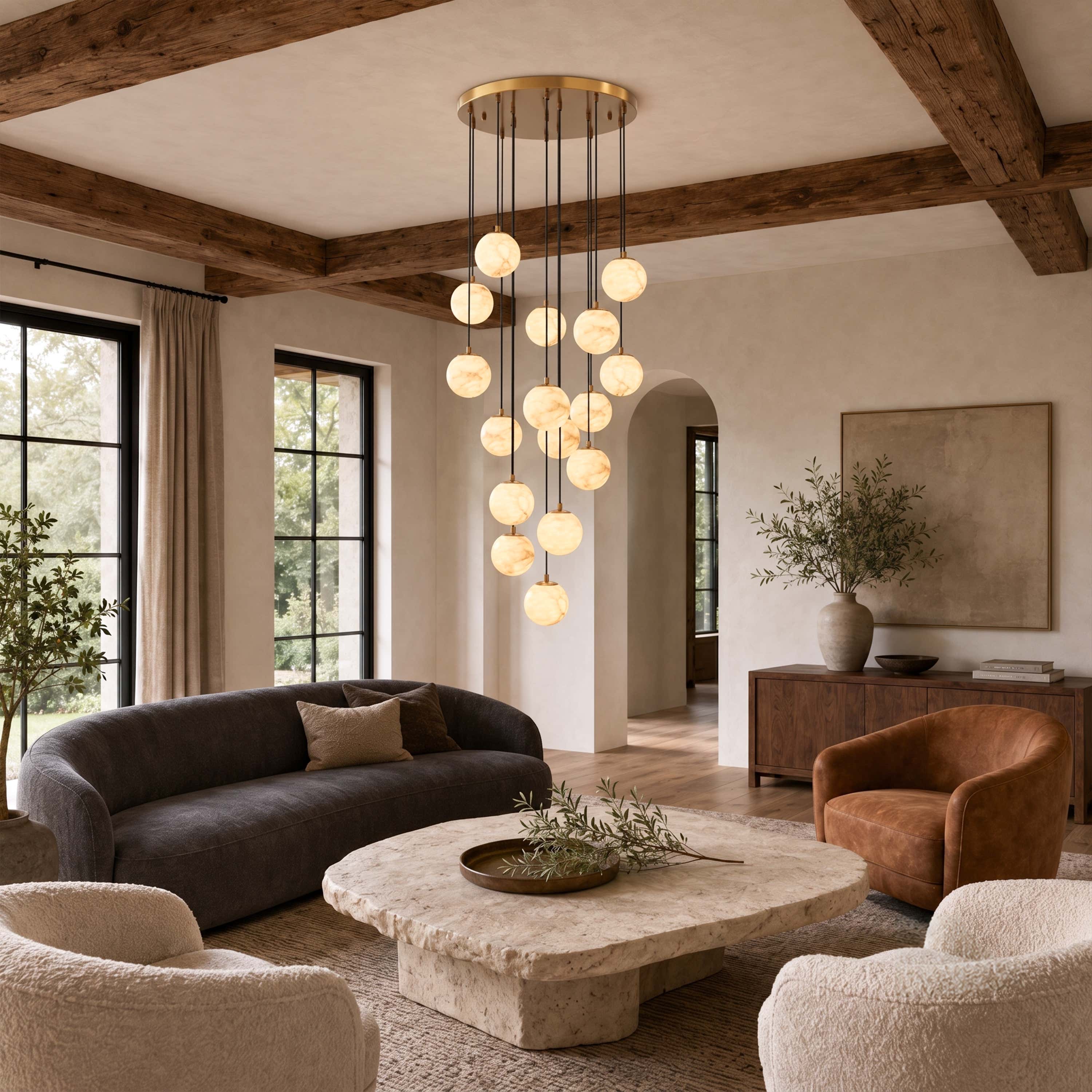 Solindra Resin Alabaster Texture Globe Cascade Chandelier