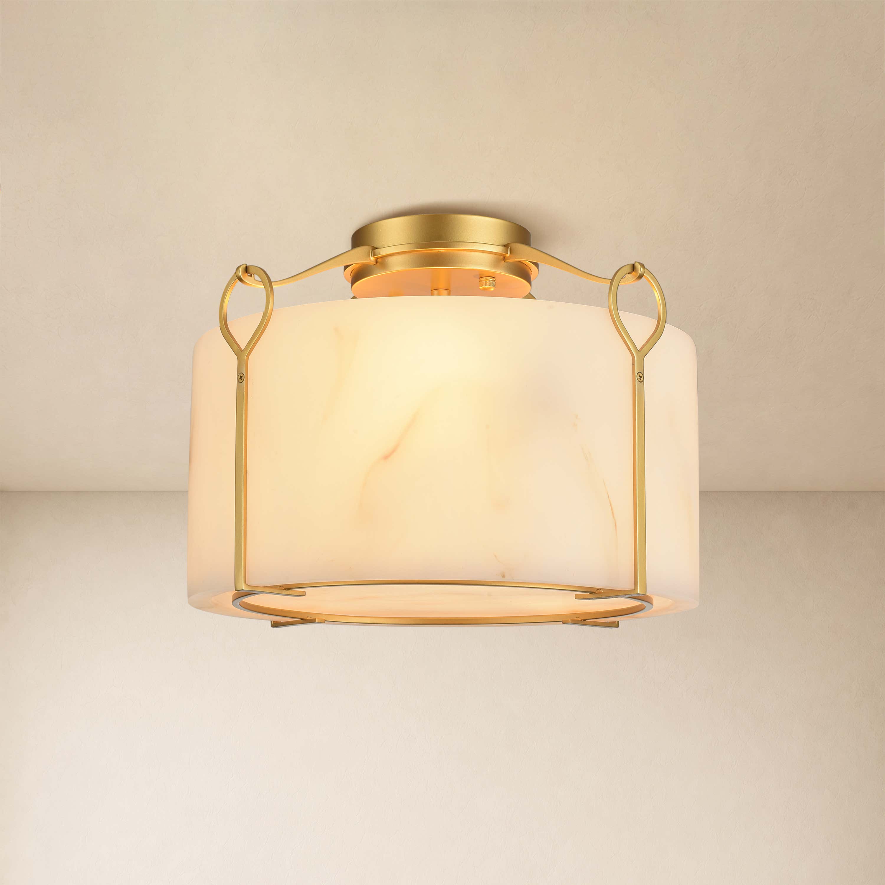Alora Resin Alabaster Texture Round Flush Mount#Finish_Gold