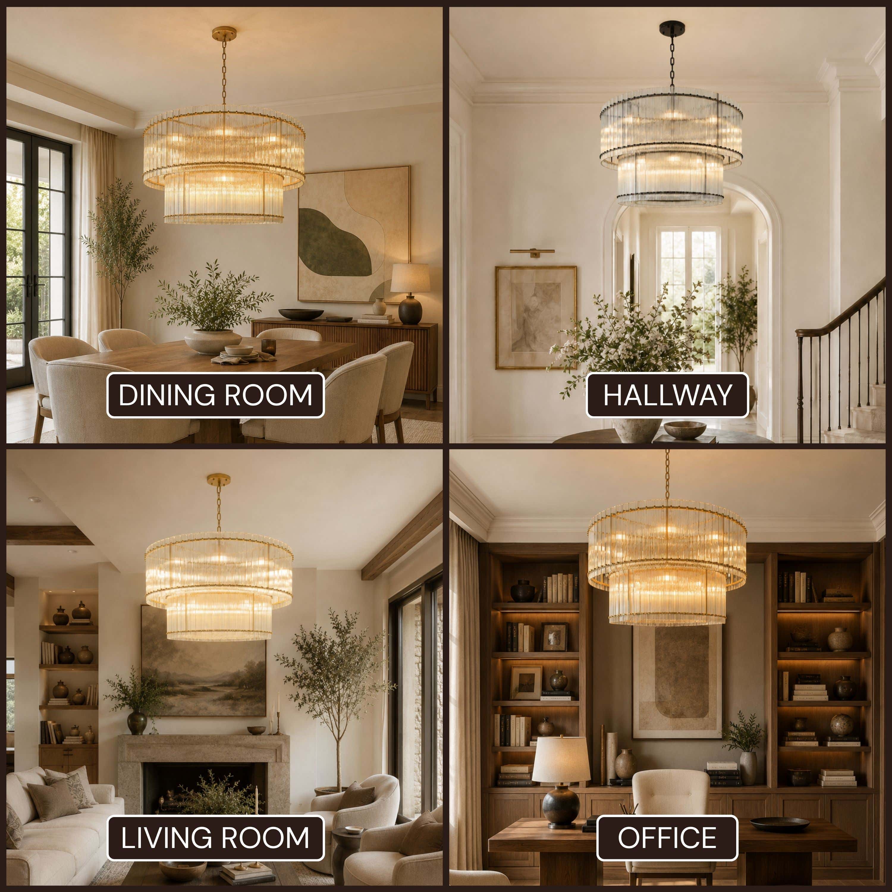 Solvayne Ribbed Glass Tiered Chandelier 48"