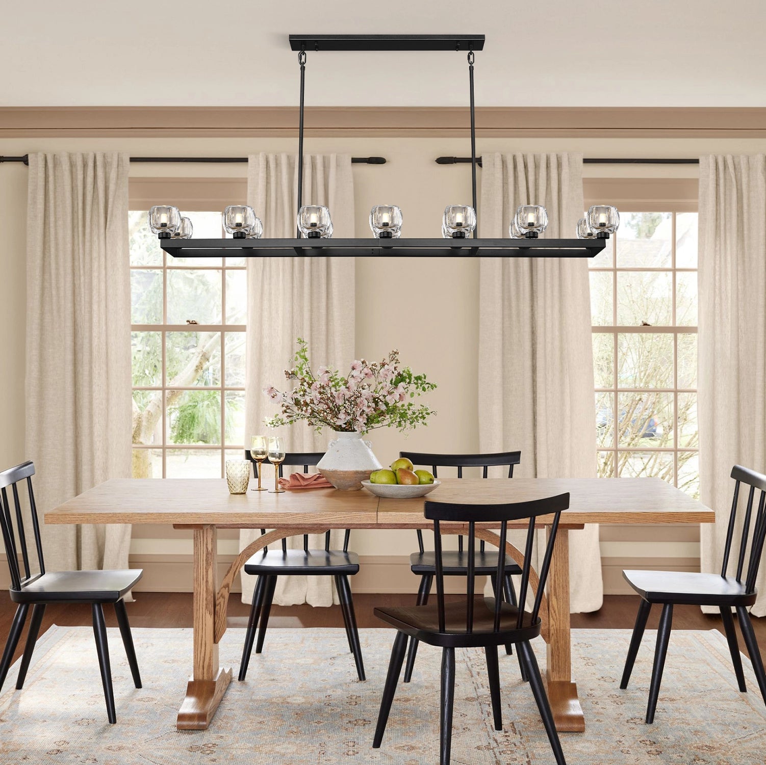 Vellum Rectangular Chandelier 59"W#Finish_Black