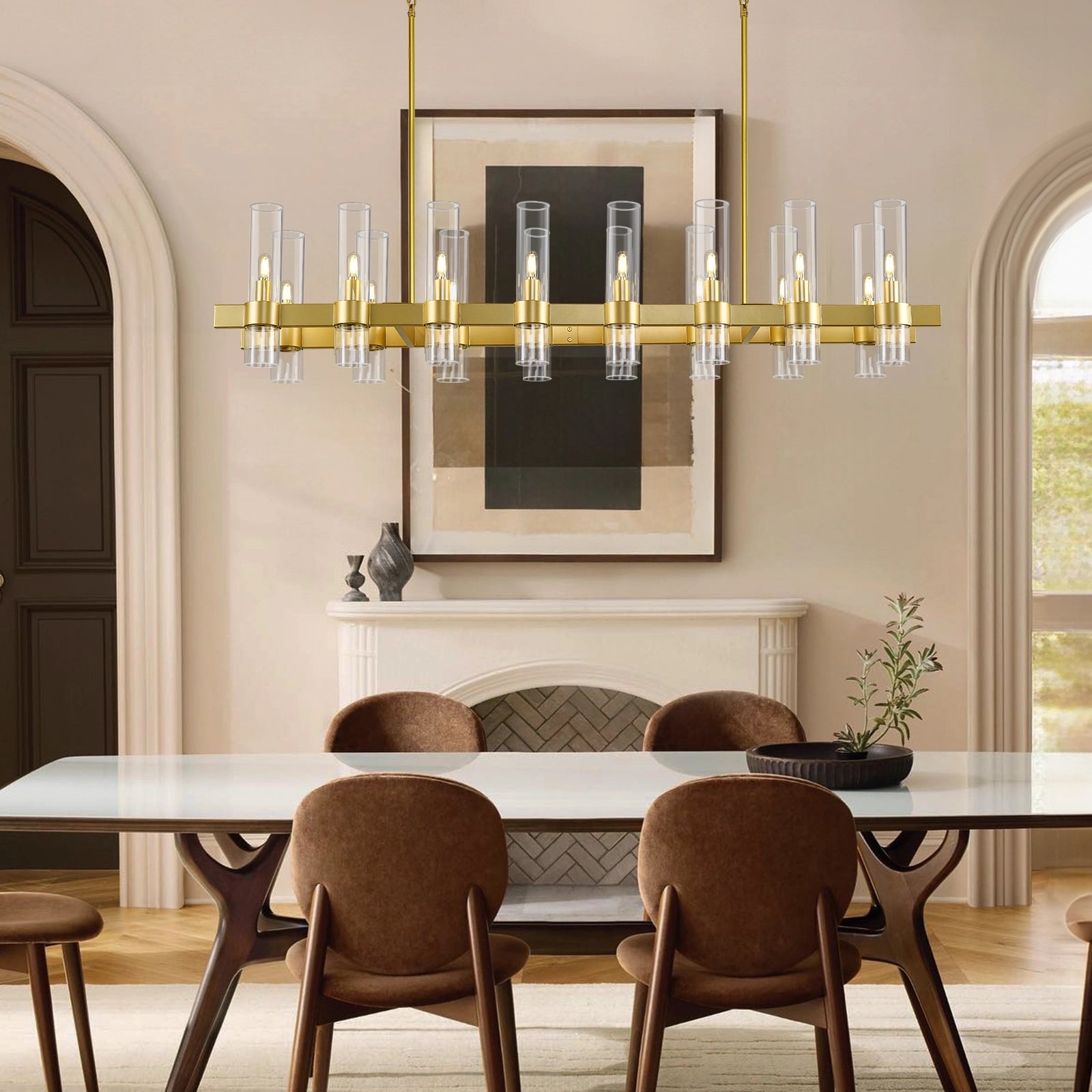 Cylora Glass Tube Rectangular Chandelier 54"