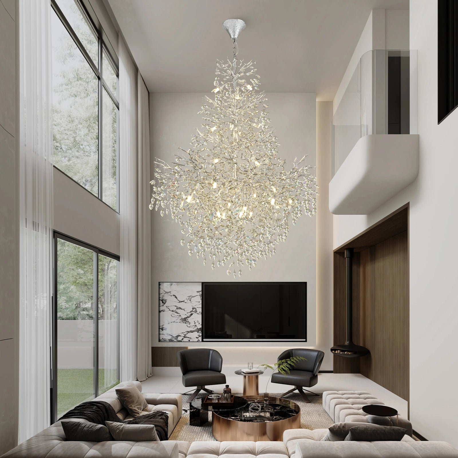 Frostleaf Crystal Cascade Grand Staircase Chandelier 65"H