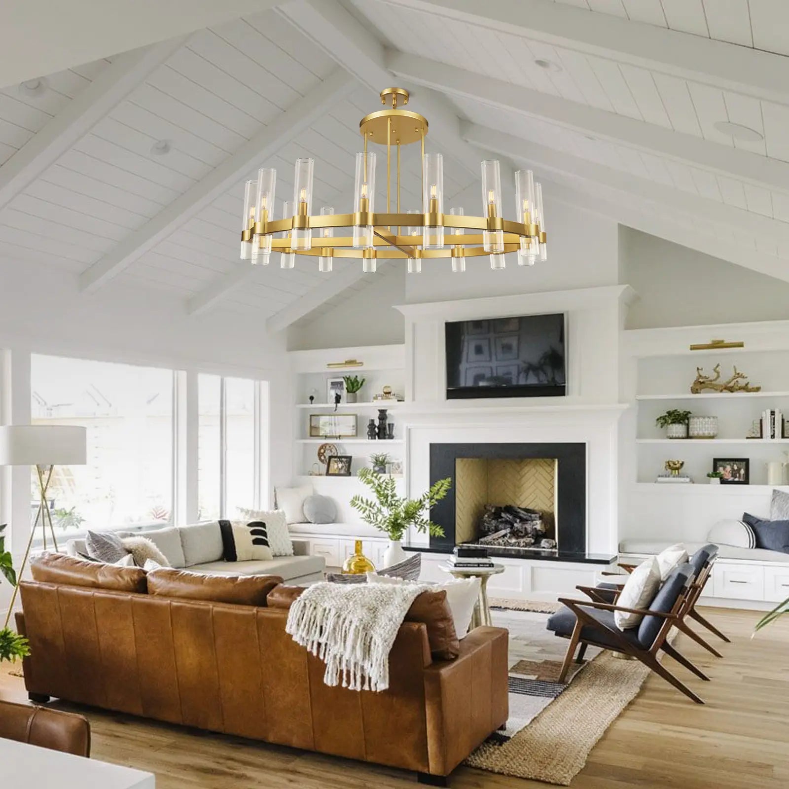 Cylora Glass Tube Round Chain Chandelier 48"