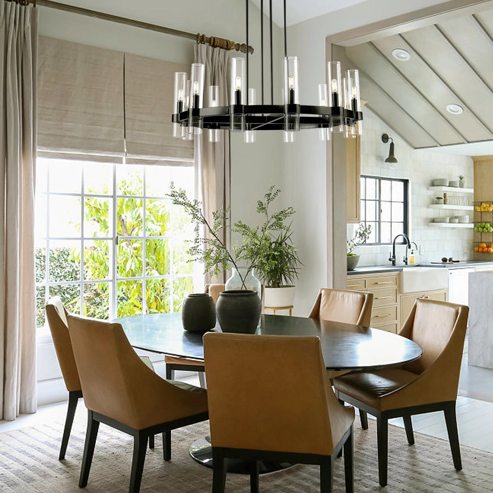 Cylora Glass Tube Round Chain Chandelier 48"