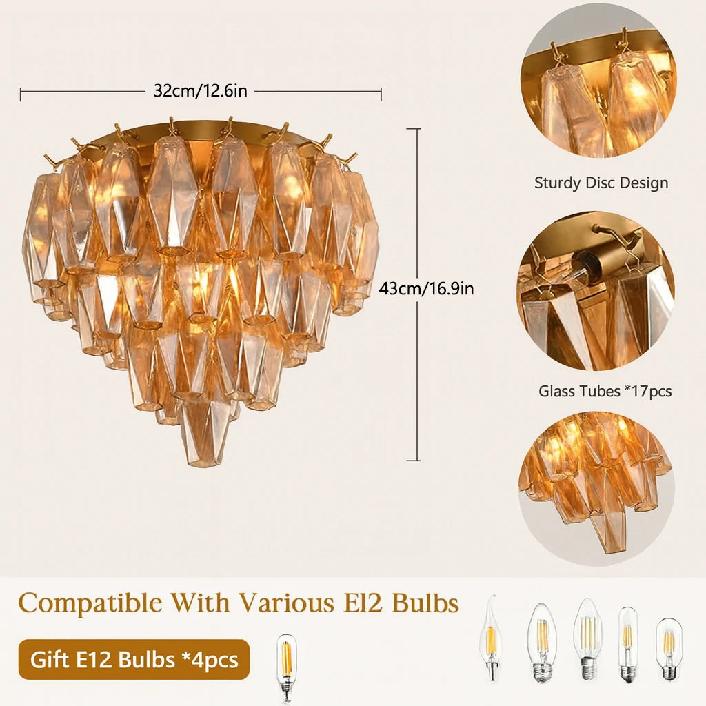 Celestial Drop Round Glass Flush Mount 12.6"D