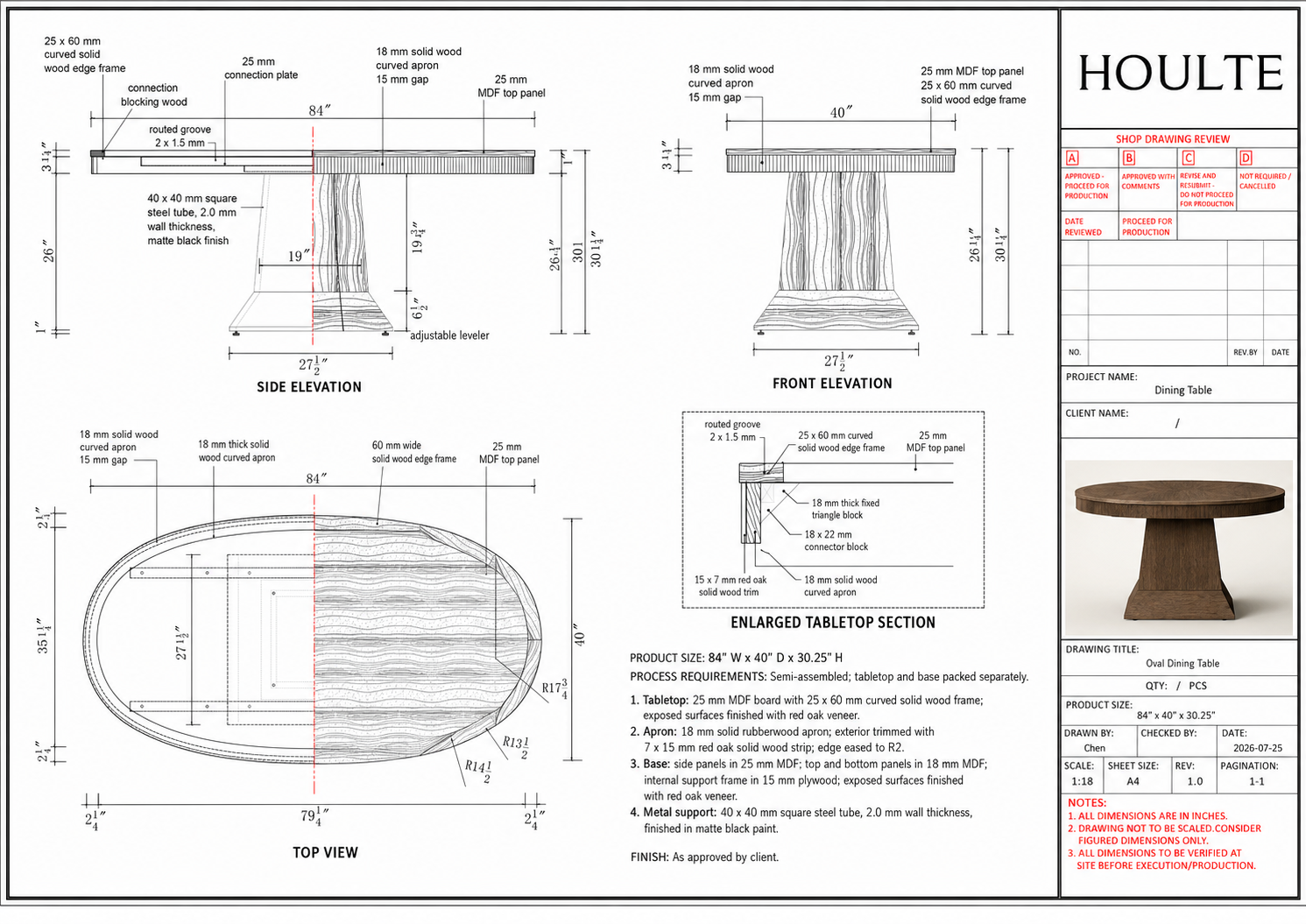 Ansel Dining Table Custom Ellipse Table Top 84"