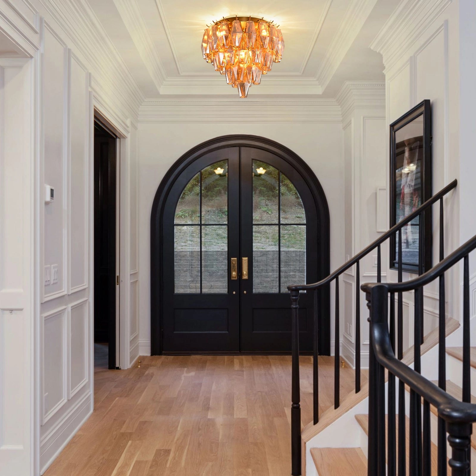 Celestial Drop Round Glass Flush Mount 12.6"D