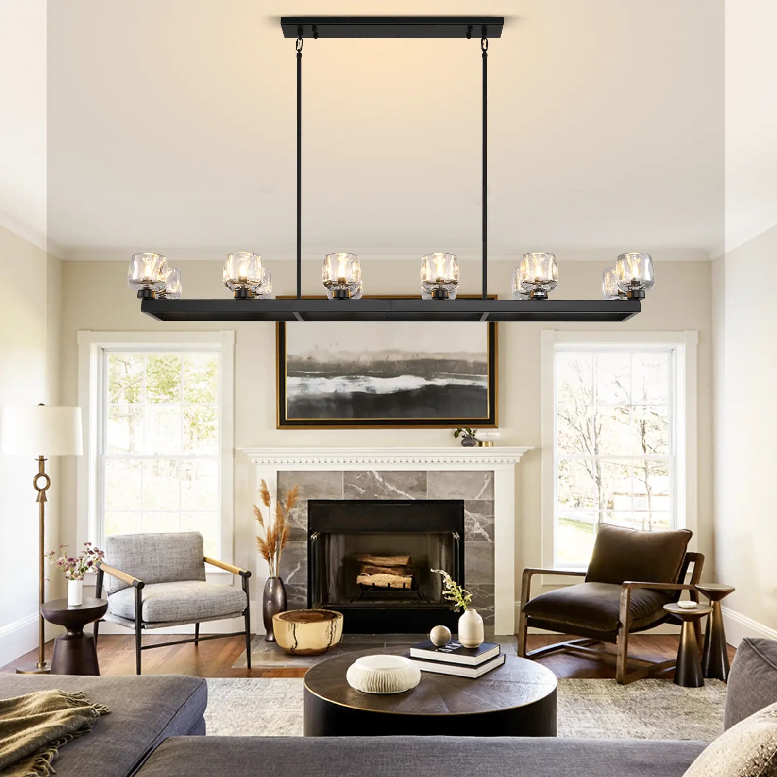 Vellum Rectangular Chandelier 68"