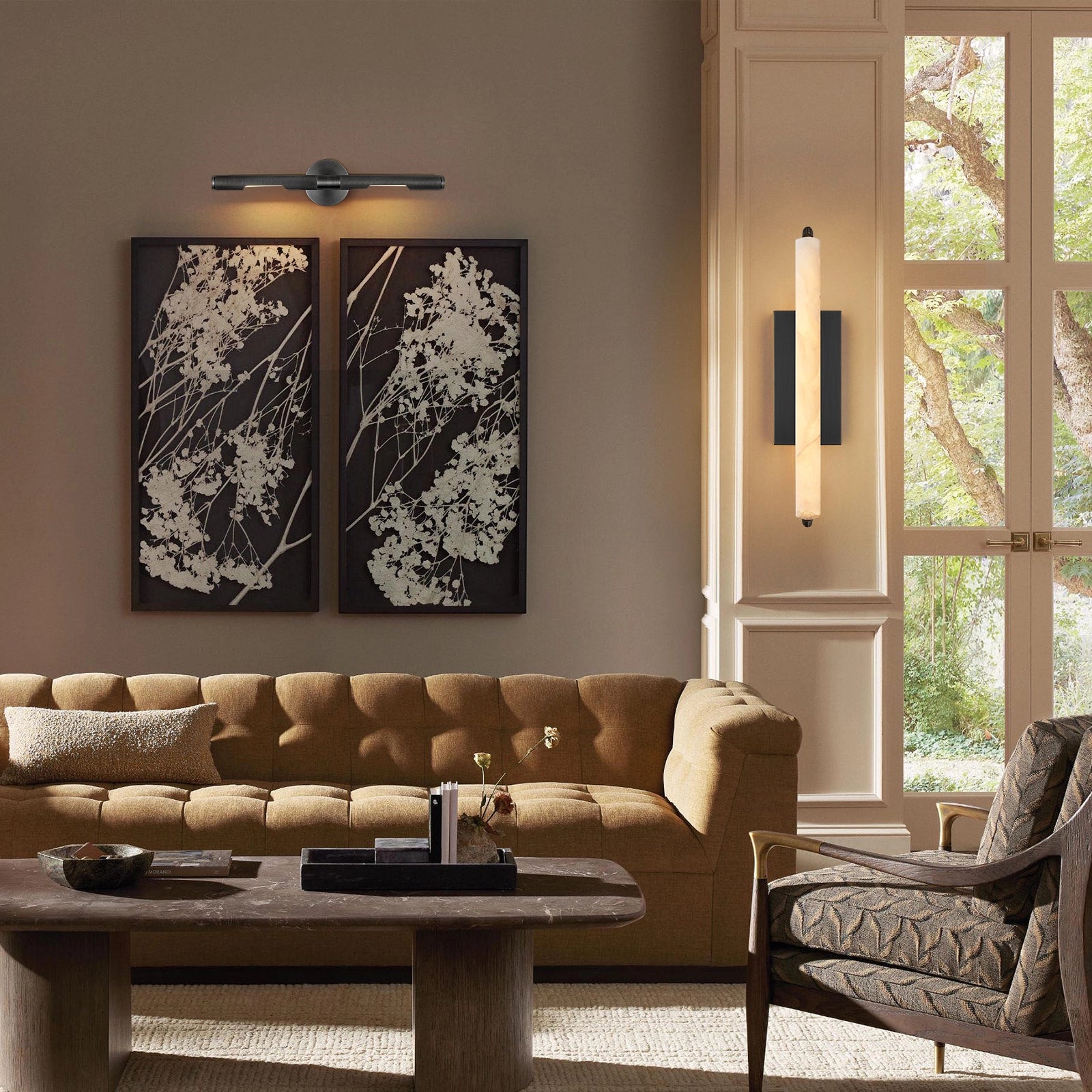 Clara Glow Alabaster Single Wall Sconce 19"H#Finish_Black